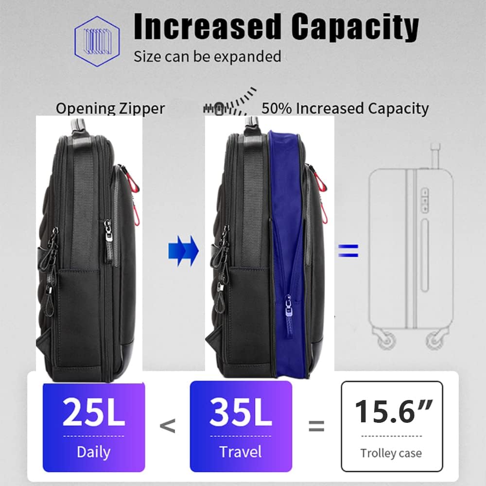 BOPai Expandable 15.6 Inch Anti-Theft Laptop Backpack for Men - Water Resistant USB Charging Business Travel Backpack with Smart Features - Perfect for Work, Commuting & Outdoor Adventures