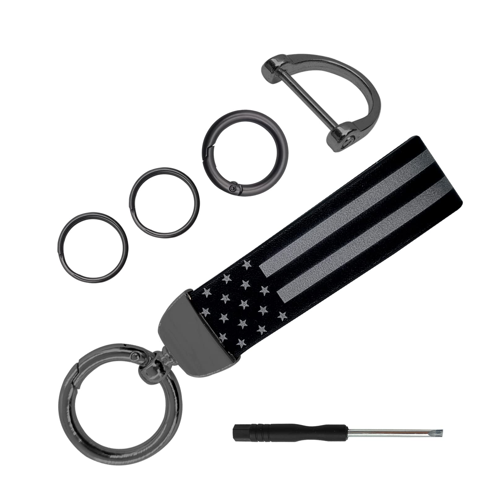 American Flag Car Keychain - Durable Zinc Alloy Key Fob with Leather Strap, Universal Keychain Accessories for Men & Women (Black) | Perfect for Car Keys, House Keys & Gift Giving