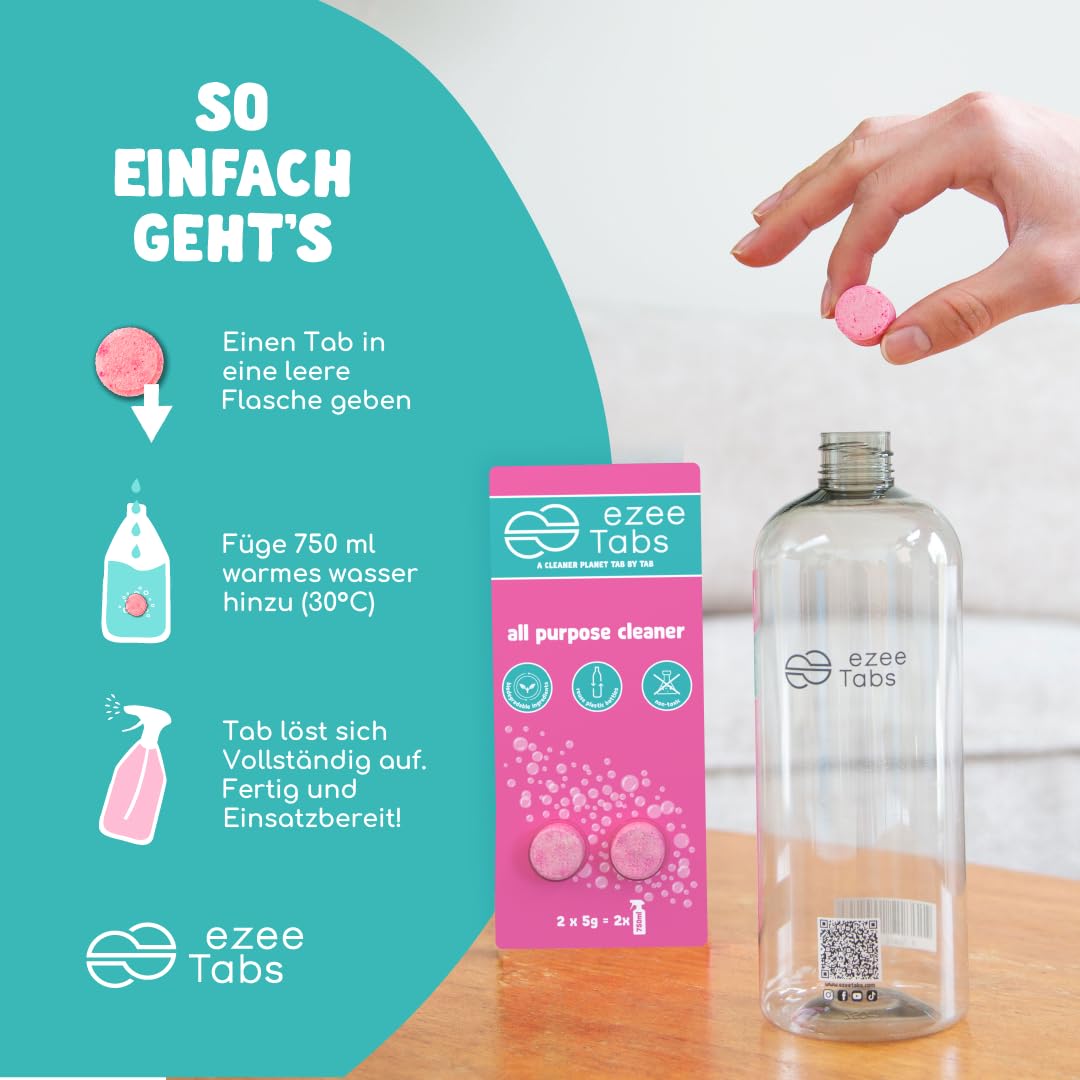 EzeeTabs 9-Pack Cleaning Tablets (6 Tablets + 3 Spray Bottles) - Multi-Surface Cleaner for Kitchen, Bathroom & Home Disinfection