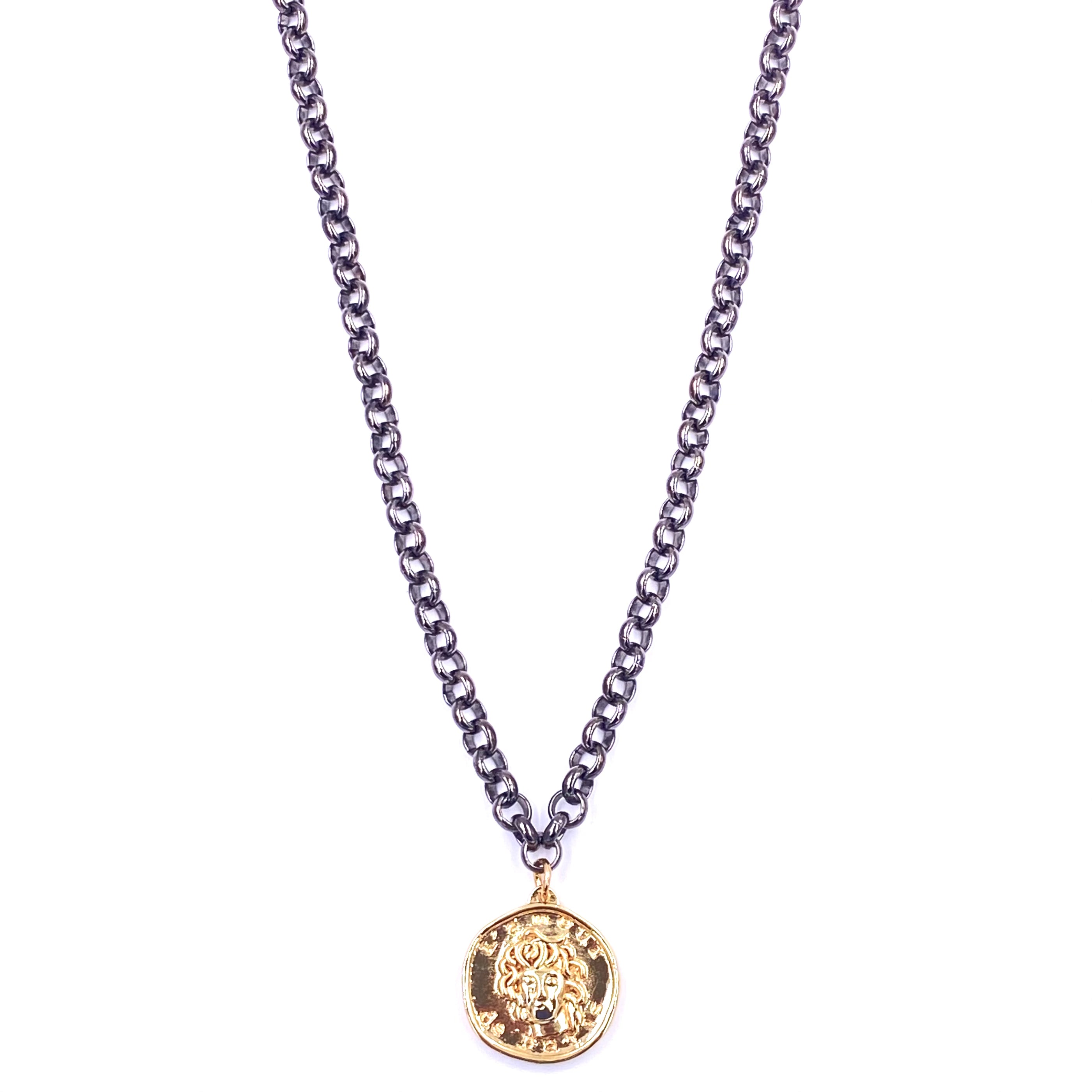 Ashley Gold Stainless Steel Gold Plated Large Pendant Necklace with Oxidized Metal Chain - Elegant Jewelry for Women, Perfect for Parties, Weddings & Special Occasions