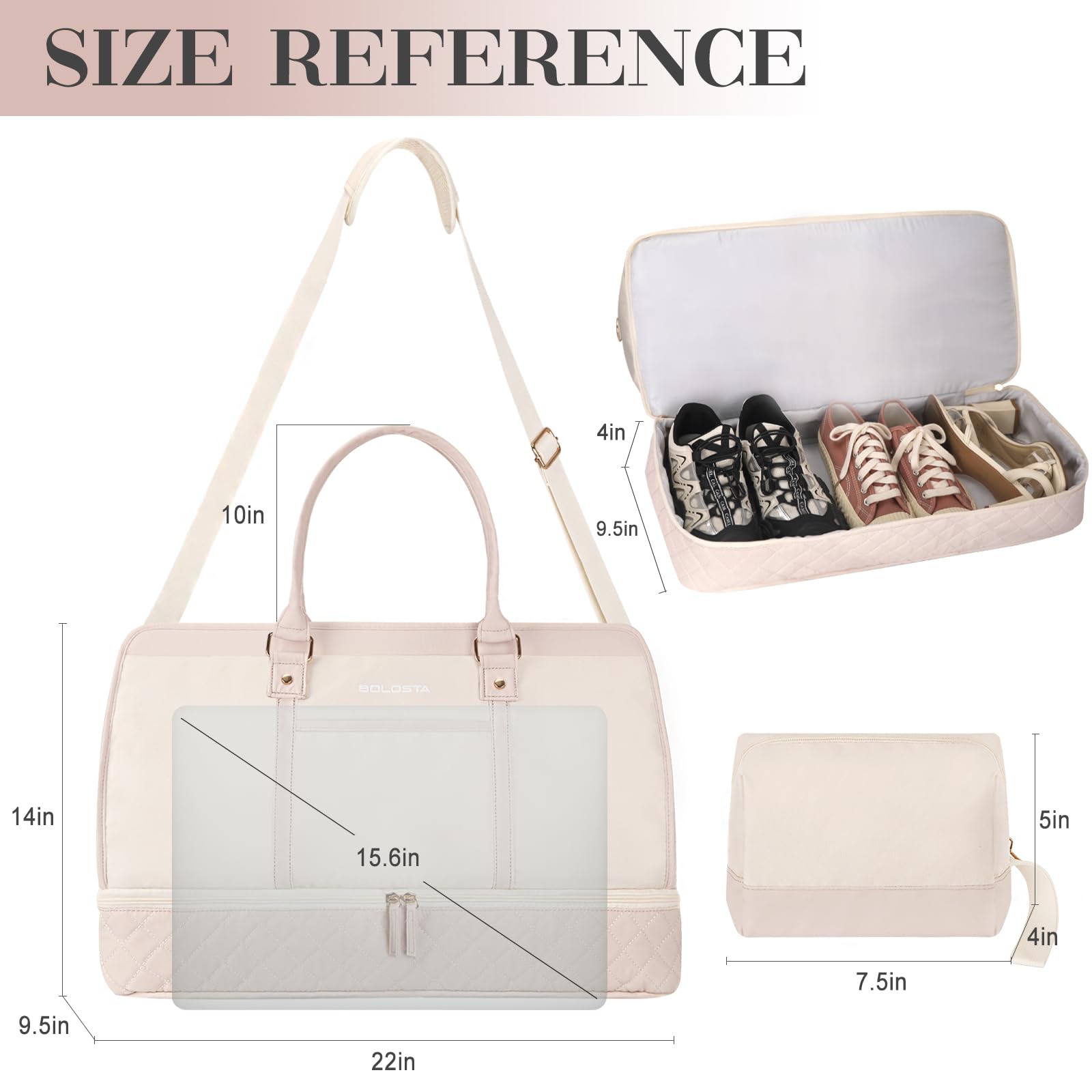 BOLOSTA Large Weekender Bag for Women with Shoe Compartment & Wet Pocket - Spacious Carry-On Overnight Duffle Tote with Toiletry Bag - Perfect for Travel, Gym, Business Trips & Weekend Getaways - Beige