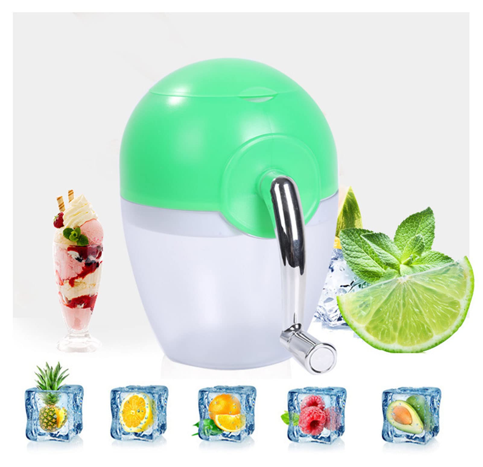 Manual Rotary Ice Crusher for Cocktails & Slushies - Green Home Ice Grinder Machine for Crushed Ice Cubes, Smoothies & Drinks - Perfect for Parties, Bars & Home Use