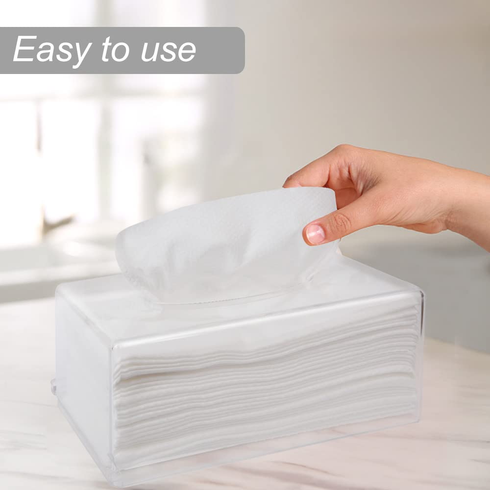 Clear Acrylic Rectangular Tissue Box Holder - Large Square Cover for Bathroom, Kitchen & Car - Stylish Dryer Sheet Dispenser for Home & Office Organization