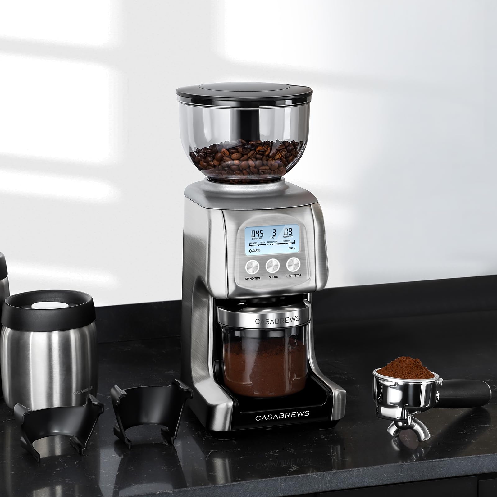 Premium CASABREWS Electric Coffee Grinder with Built-in Digital Scale - Fresh Ground Coffee for Espresso, French Press & Pour Over - Perfect for Home Baristas & Coffee Enthusiasts
