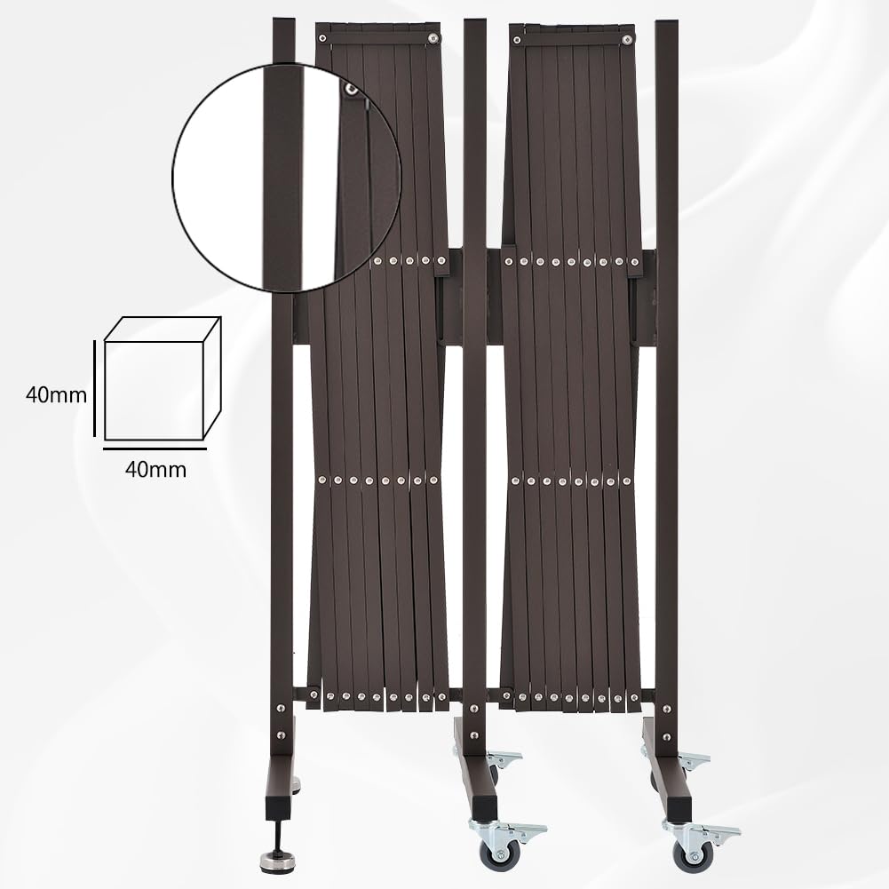 Expandable Metal Barricade with Wheels - 23ft Adjustable Safety Barrier, Brown Mobile Fence for Indoor & Outdoor Use - Perfect for Garden Protection, Event Crowd Control, and Home Security