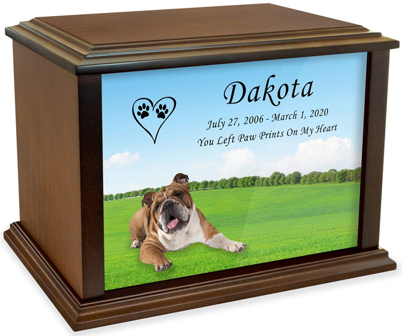 Custom Engraved English Bulldog Pet Memorial Urn for Ashes - Medium Size Wooden Cremation Urn Holds Pets Up to 100lbs - Personalized Pet Loss Gift for Home Memorial, Pet Funeral & Remembrance Ceremony