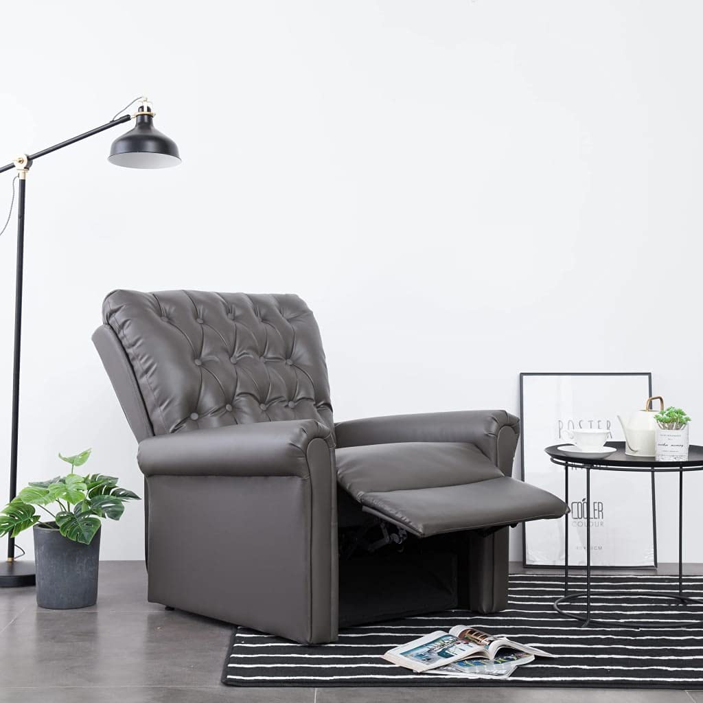 Gray Faux Leather Reclining Chair - Modern Accent Lounge Chair for Living Room, Upholstered Side Chair with Padded Comfort - Perfect for Reading, Relaxing & Home Decor