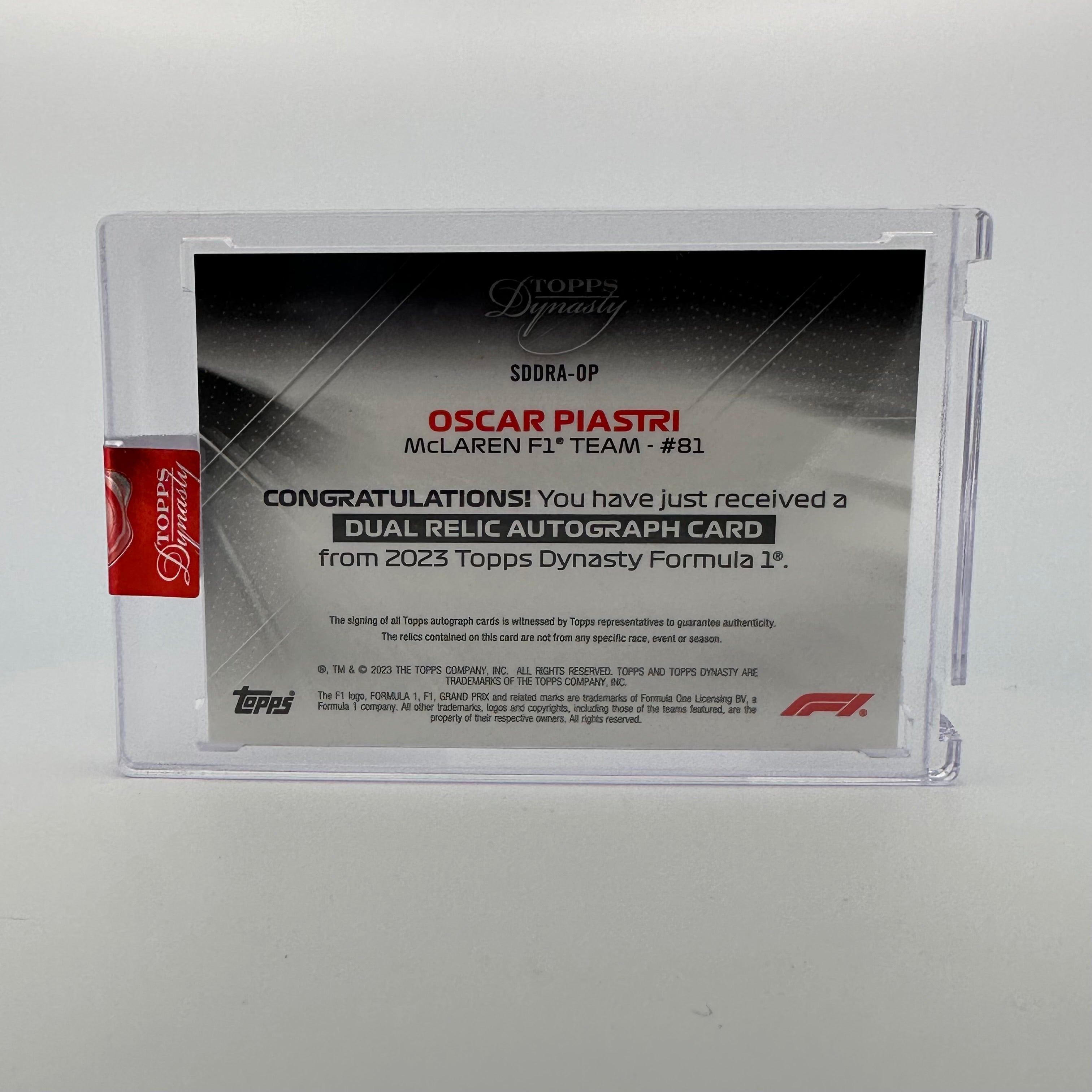 2023 Topps Dynasty Dual Relic Rookie Card - Oscar Piastri #SDDRA OP (4/5 Red) | Collectible Racing Memorabilia for F1 Fans & Sports Card Enthusiasts