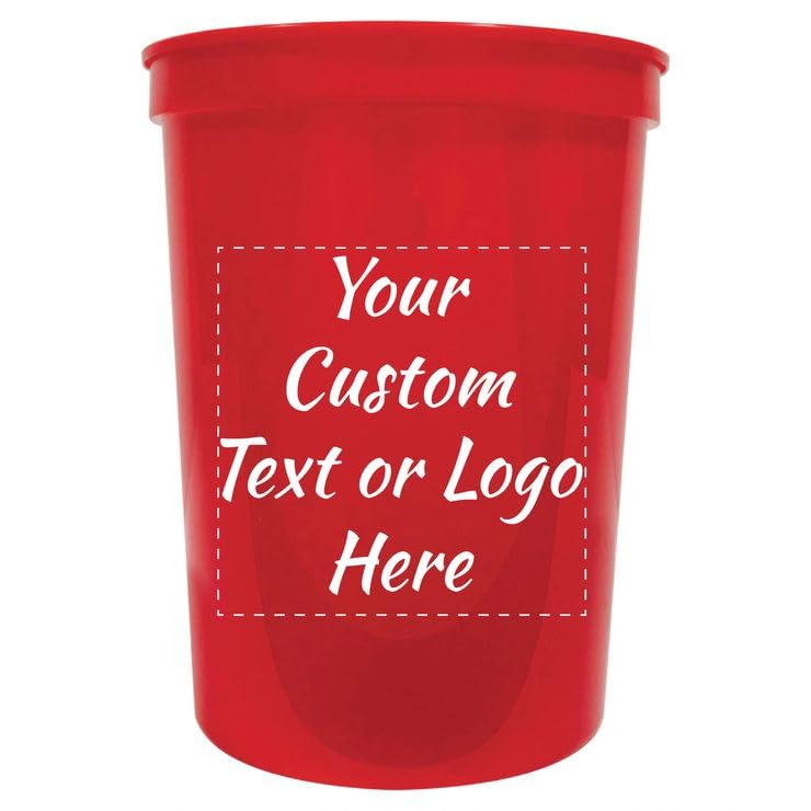 Custom Personalized 16 oz Plastic Stadium Cups with Logo or Message - Disposable or Reusable Party Cups (Set of 10, Red) - Perfect for Weddings, Tailgating & Corporate Events