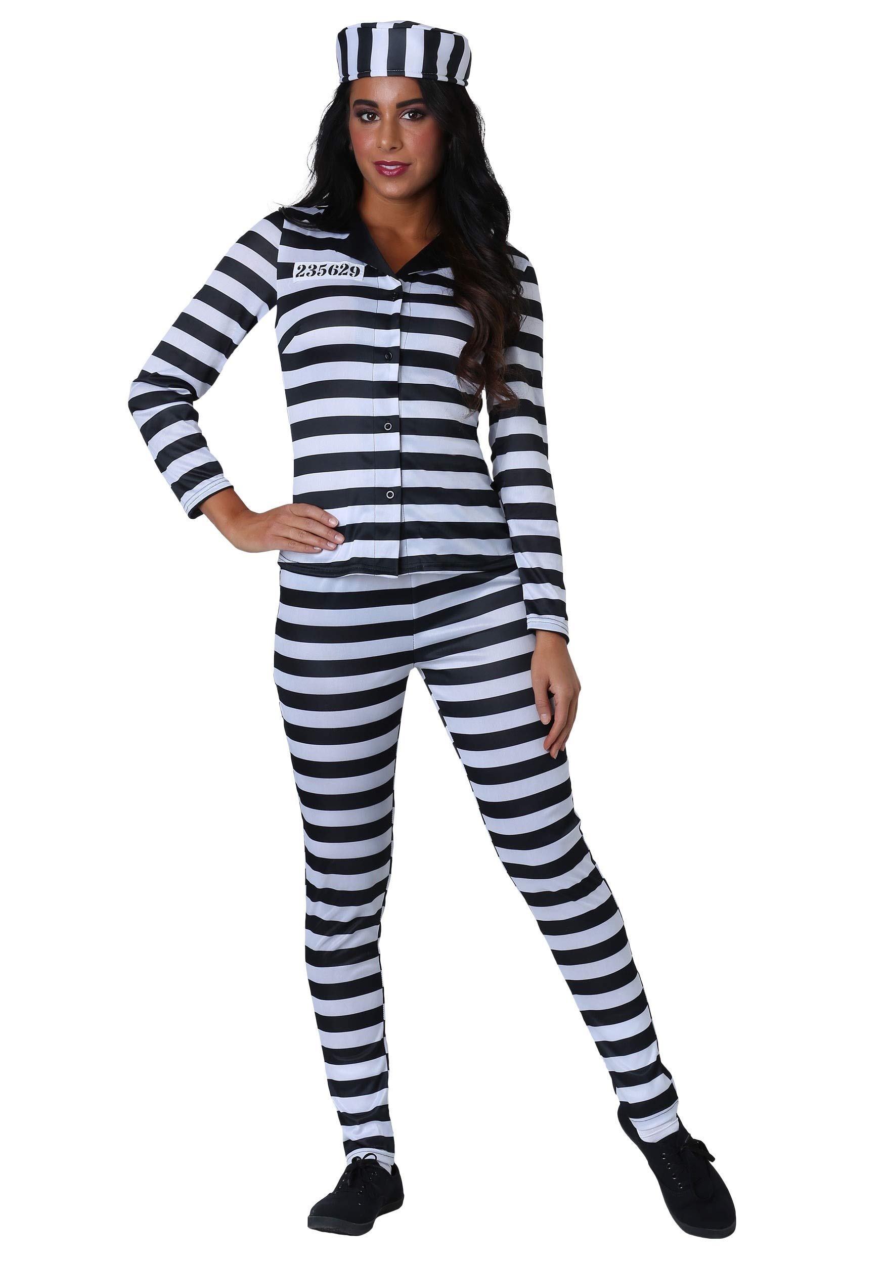 Women's Prisoner Convict Costume Set - Halloween Outfit with Shirt, Pants, Hat & Accessories | Perfect for Halloween Parties, Cosplay & Themed Events