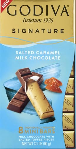 Godiva Signature Salted Caramel Milk Chocolate Mini Bars - 12 Count (8 Pieces Each, 90g Total) | Premium Gourmet Chocolate Gift for Holidays, Parties & Corporate Events