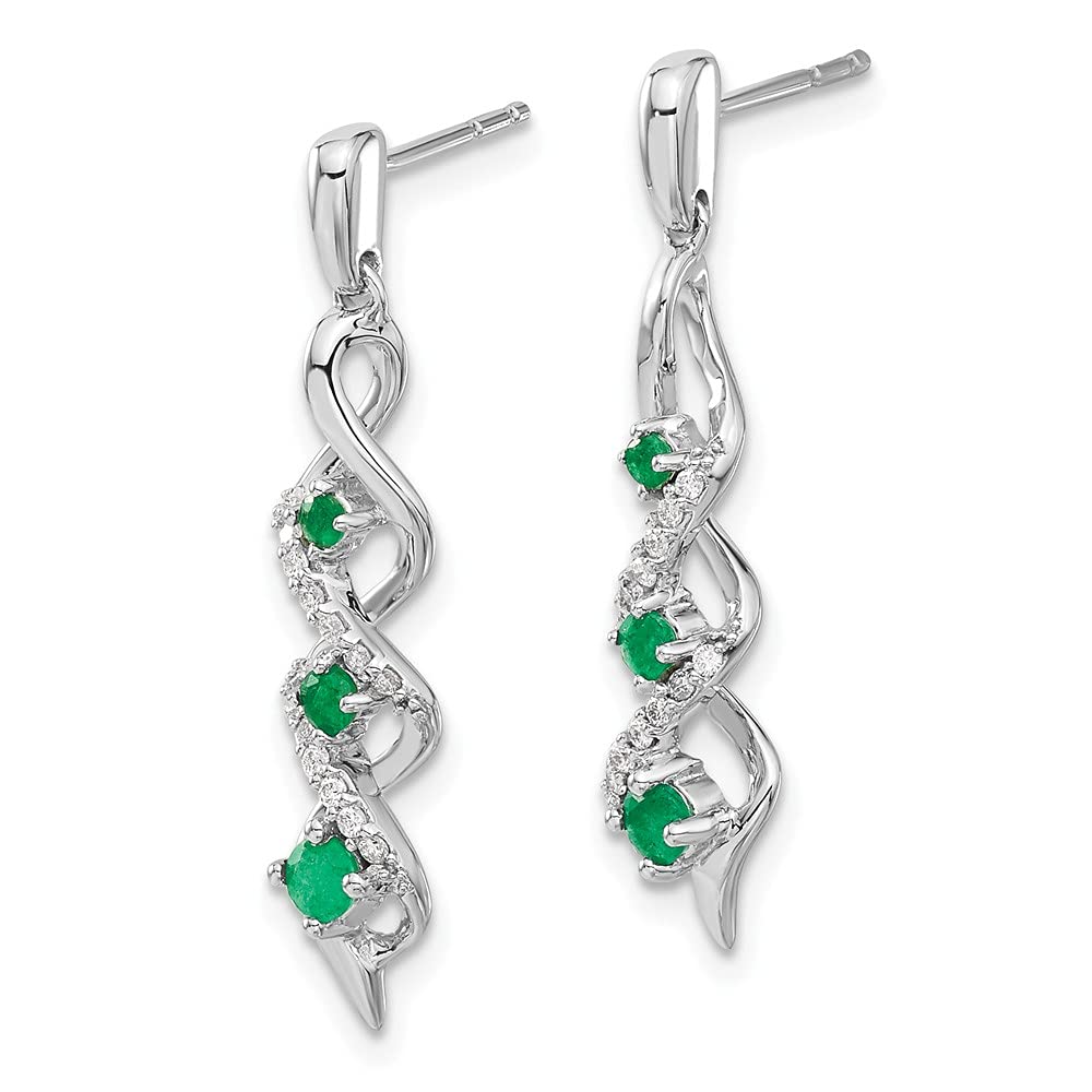 14K White Gold Diamond Emerald Earrings for Women - Elegant Gift for Her