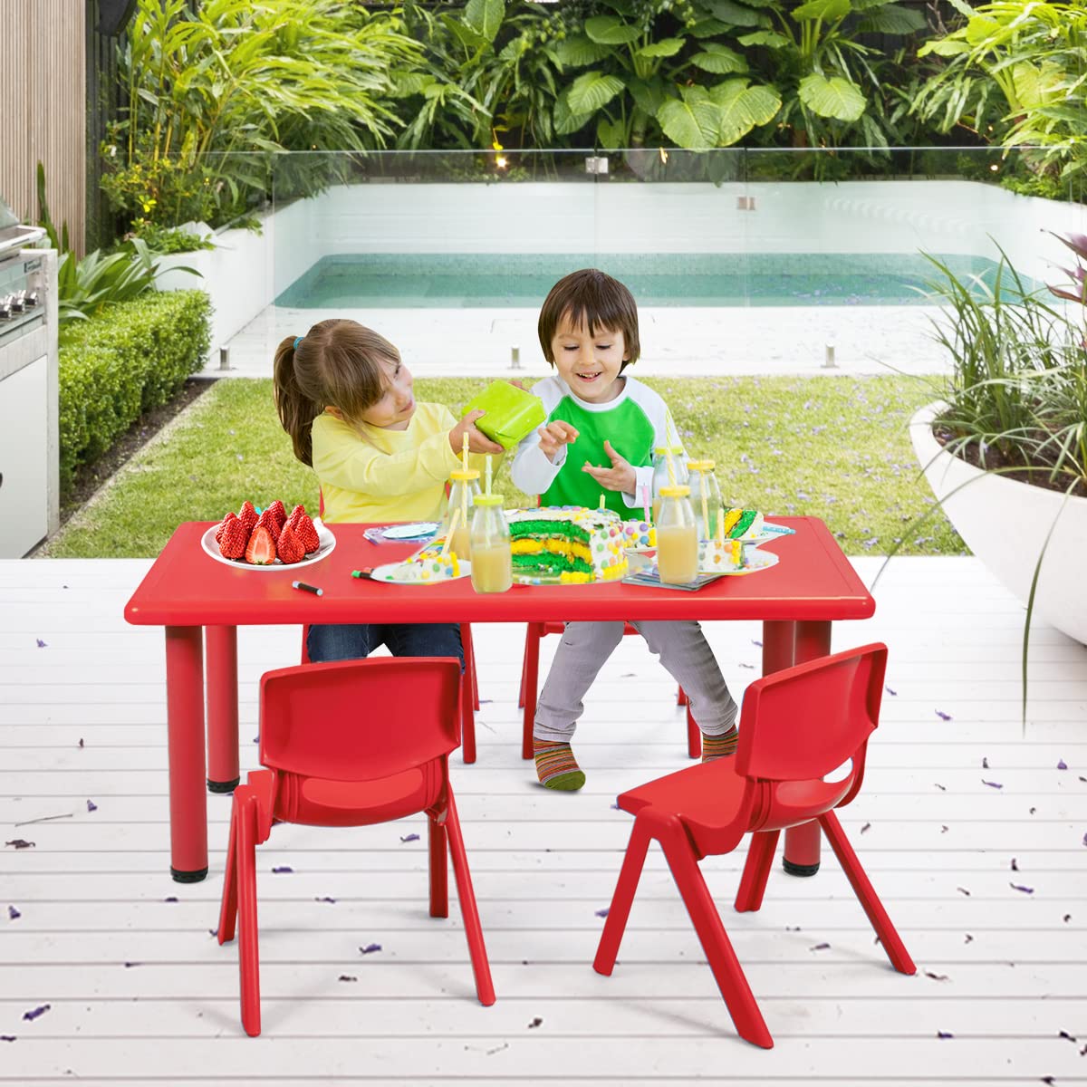 Rectangular Kids Activity Table - Portable Plastic Play Table with Foot Mats for Boys & Girls - Children's Furniture for School, Home, Reading & Dining - Ideal for Playrooms, Classrooms & Daycares (Red)