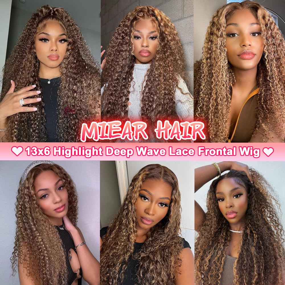 13x6 HD Transparent Lace Front Wig - 180% Density Human Hair Deep Wave Ombre (4/27) - Glueless Curly Lace Wig with Baby Hair for Black Women - 26 Inch Length - Perfect for Daily Wear, Special Occasions & Protective Styling