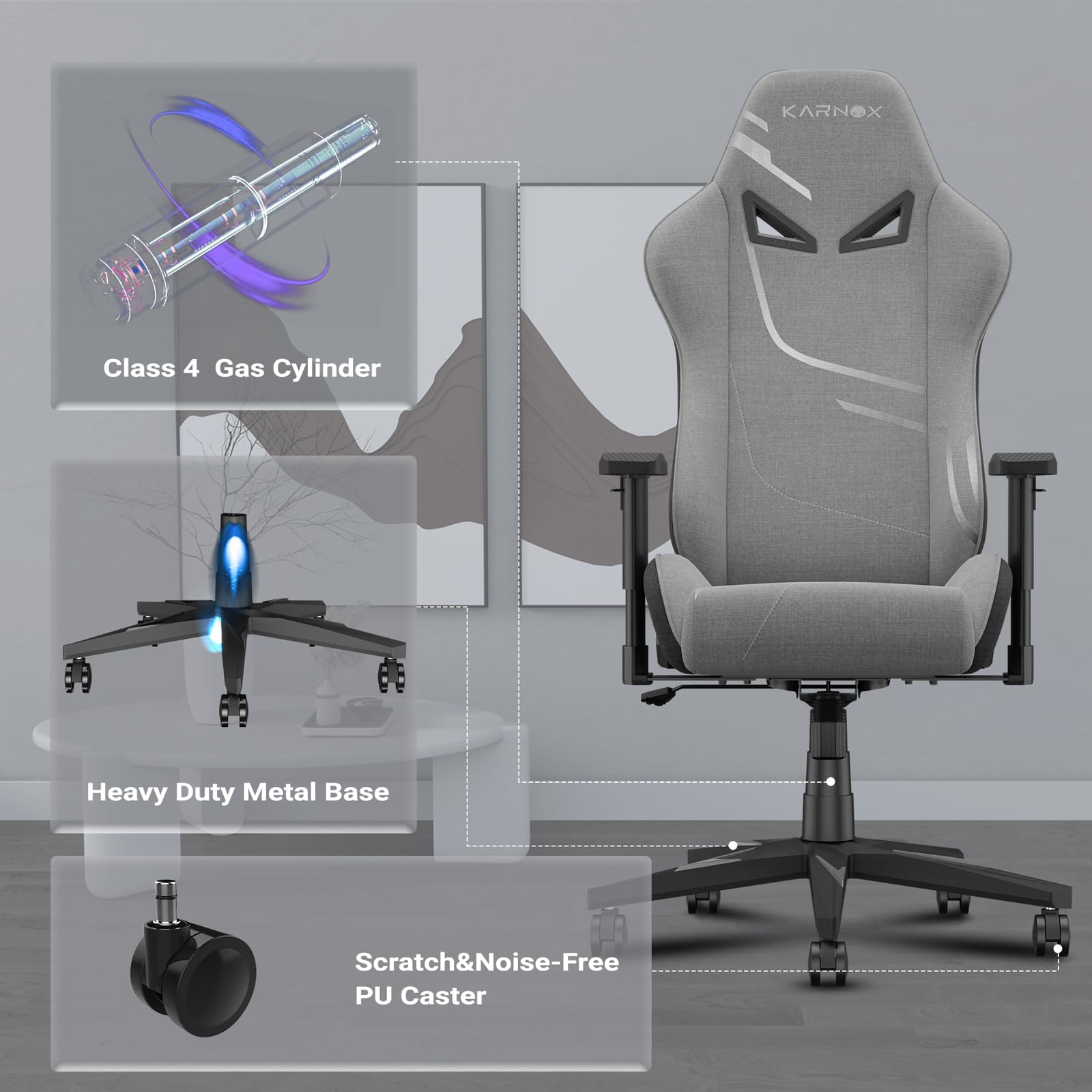 KORNOX Ergonomic Gaming Chair for Adults & Teens - High Back Office Chair with Adjustable Headrest & Lumbar Support, Fabric Racing Desk Chair for Home & Work - Perfect for Gaming, Working, and Long Sitting Sessions (Silver Grey)