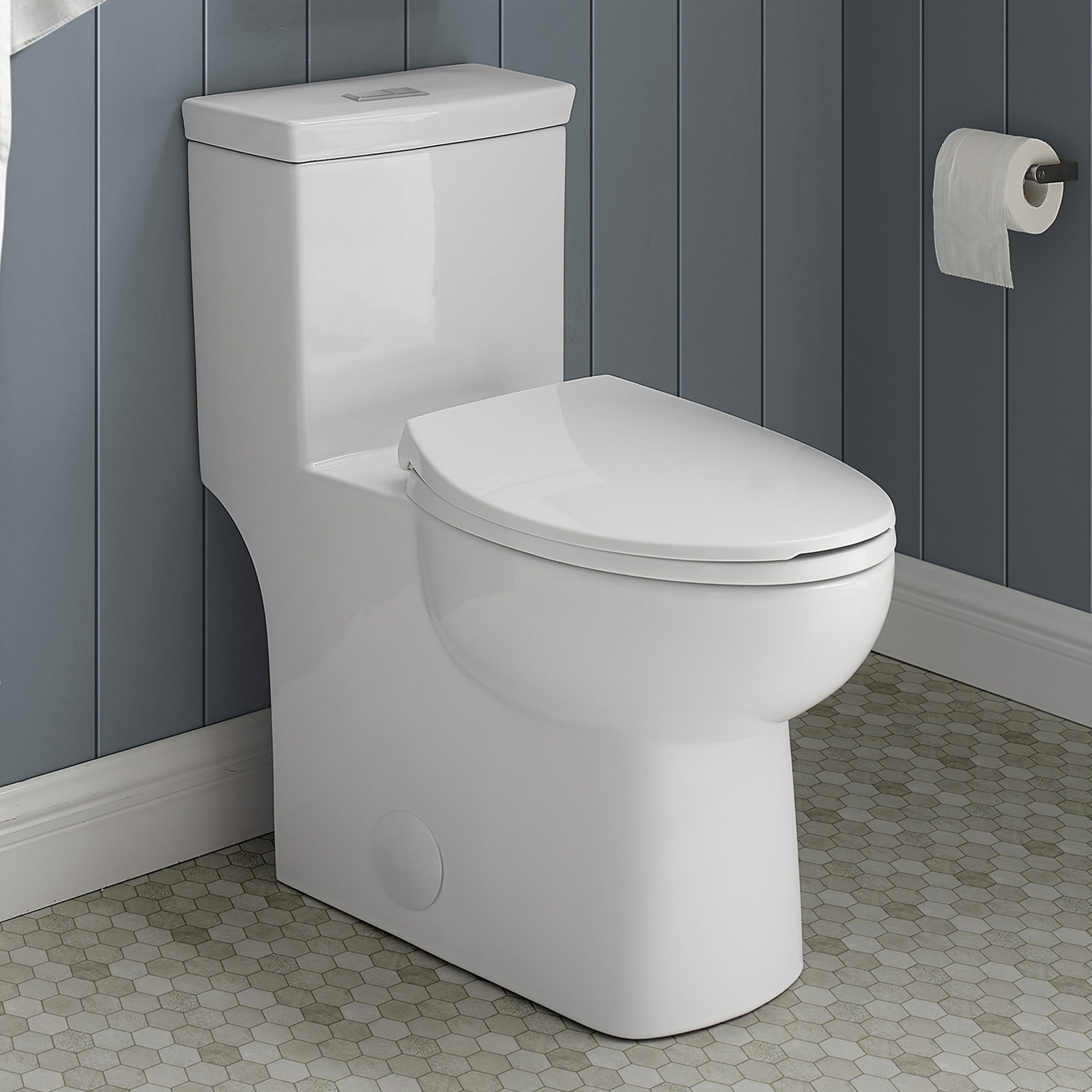 Swiss Madison SM-1T117 Classe One Piece Toilet - Modern ADA Compliant Elongated Bowl, Dual Flush 0.8/1.28 GPF, Glossy White - Perfect for Small Bathrooms & Water-Efficient Homes