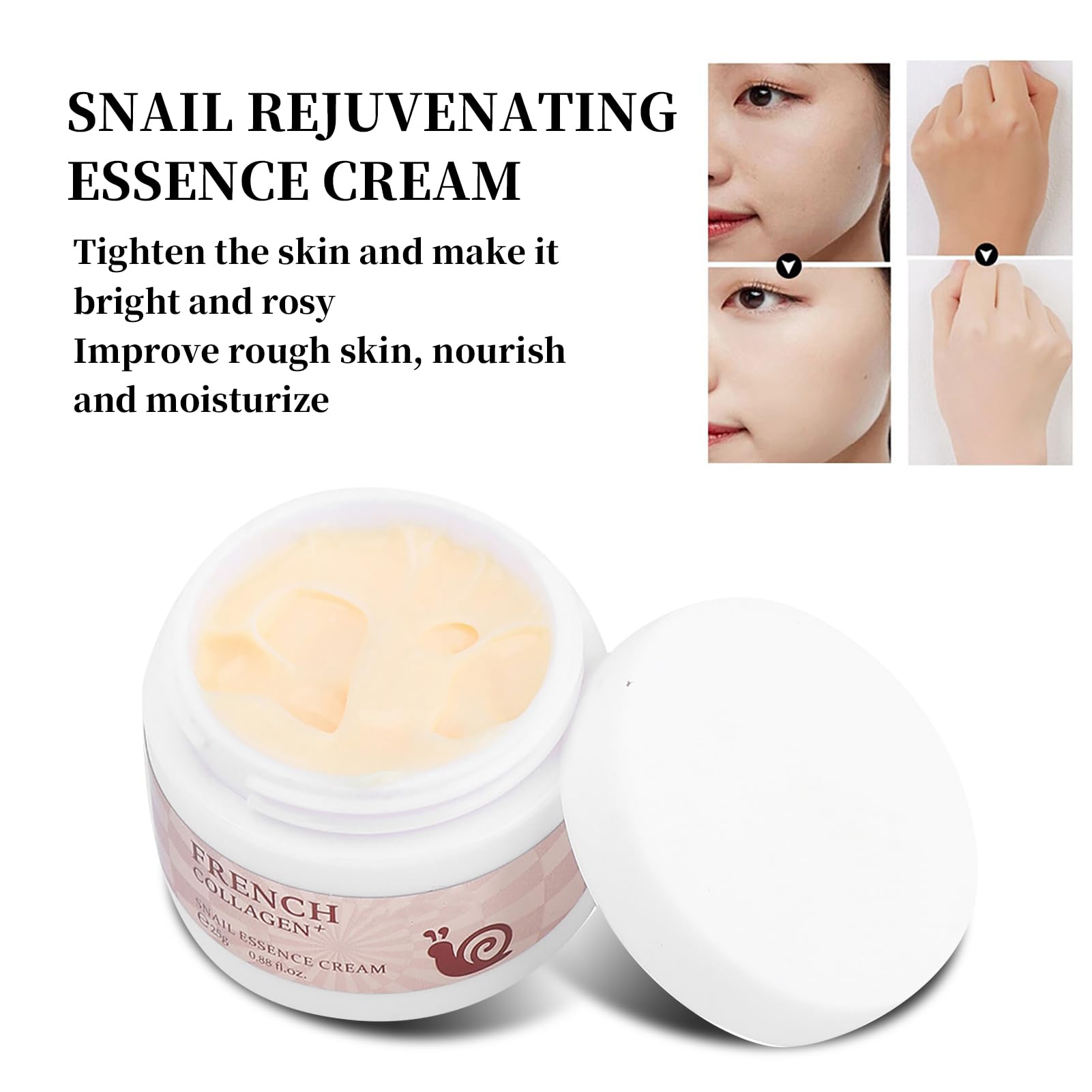 Snail Repair Cream with Collagen & Moisturizing Essence - Hydrating Brightening Facial Cream for Dry, Sensitive Skin - Day & Night Skincare Routine