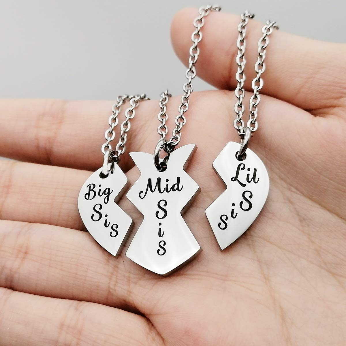 RedRain 3-Piece Women's Family Jewelry Set - Stainless Steel Mother Daughter Pendant Necklace for Mom, Big Sister, Middle Sister & Little Sister | Gift for Birthday, Anniversary & Family Reunion | Elegant Matching Jewelry for Special Occasions