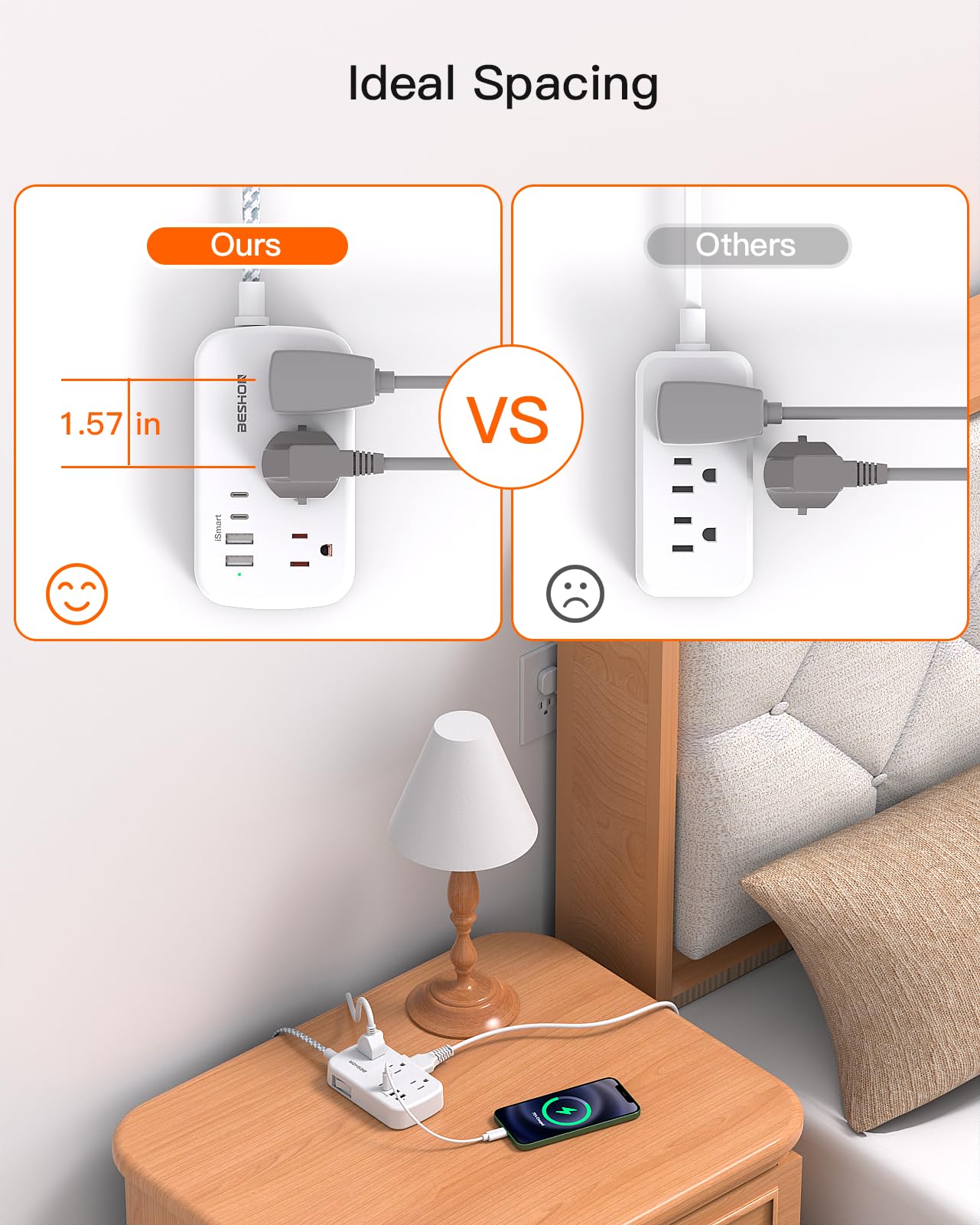 10FT Flat Plug Power Strip with USB C - Ultra Thin Extension Cord, 6 Outlets & 4 USB Ports (2 USB C) - Perfect for Dorm Room, Office, Travel Essentials & Home Electronics Charging Station