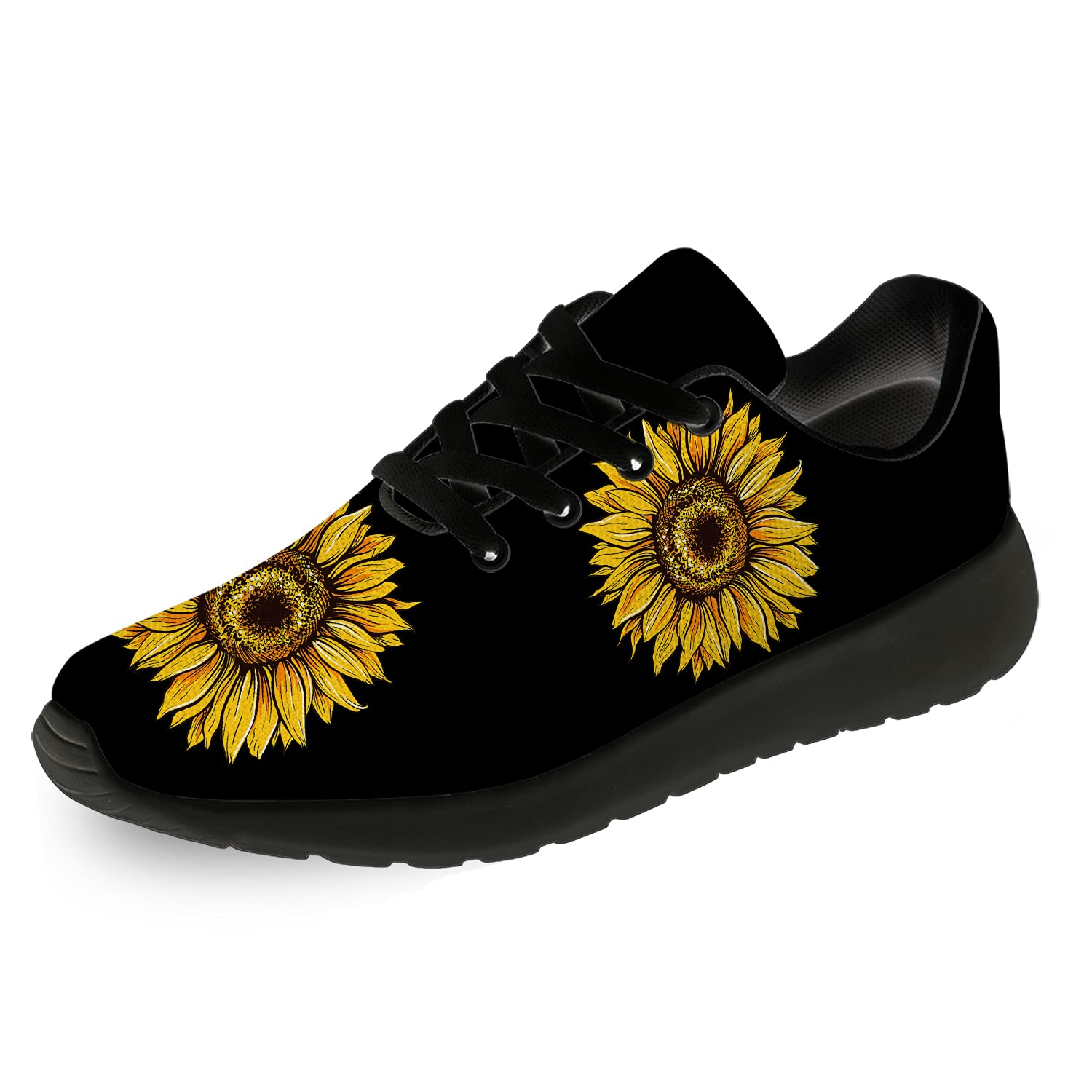 **Ciadoon Sunflower Shoes for Men & Women - Lightweight Running, Walking & Tennis Sneakers with Yellow Floral Print - Breathable Summer Casual Shoes - Perfect Gift for Women & Men (Size 7.5 Men/9 Women, Black) - Ideal for Outdoor Activities, Jogging & Daily Wear**