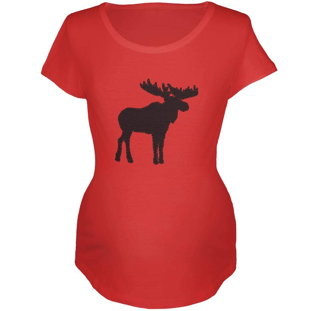Moose Faux Stitched Maternity Soft T-Shirt - Red, Small - Comfortable Pregnancy Tee for Everyday Wear, Nursing & Maternity Photos
