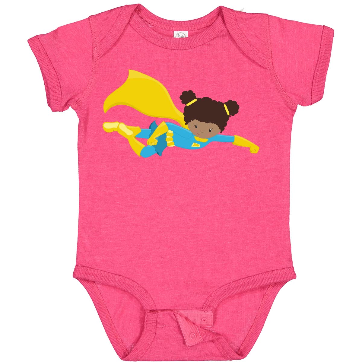 Inktastic African American Superhero Girl with Yellow Cape Baby Bodysuit - Cute Infant Outfit for Playdates, Costume Parties & Everyday Wear