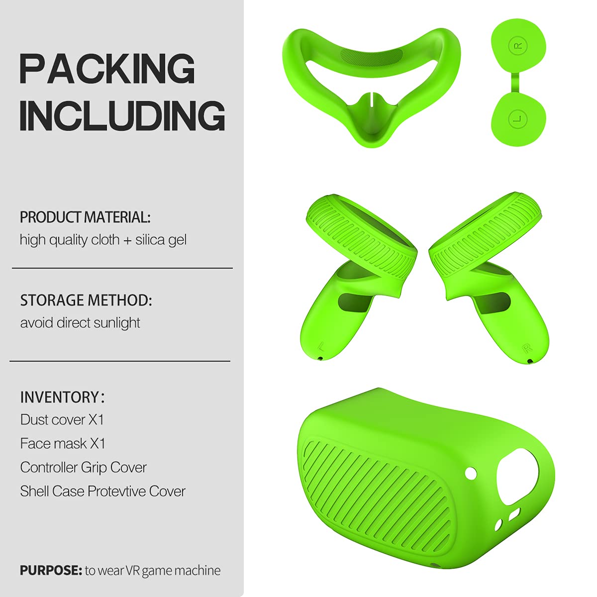 Oculus Quest 2 Silicone Accessories Kit - 4-in-1 Touch Controller Grip Cover, Handle Sleeve, Shell Protector & Lens Cover - Enhanced Comfort & Protection for VR Gaming (Green) - Perfect for Intense VR Sessions & Long Playtime Comfort