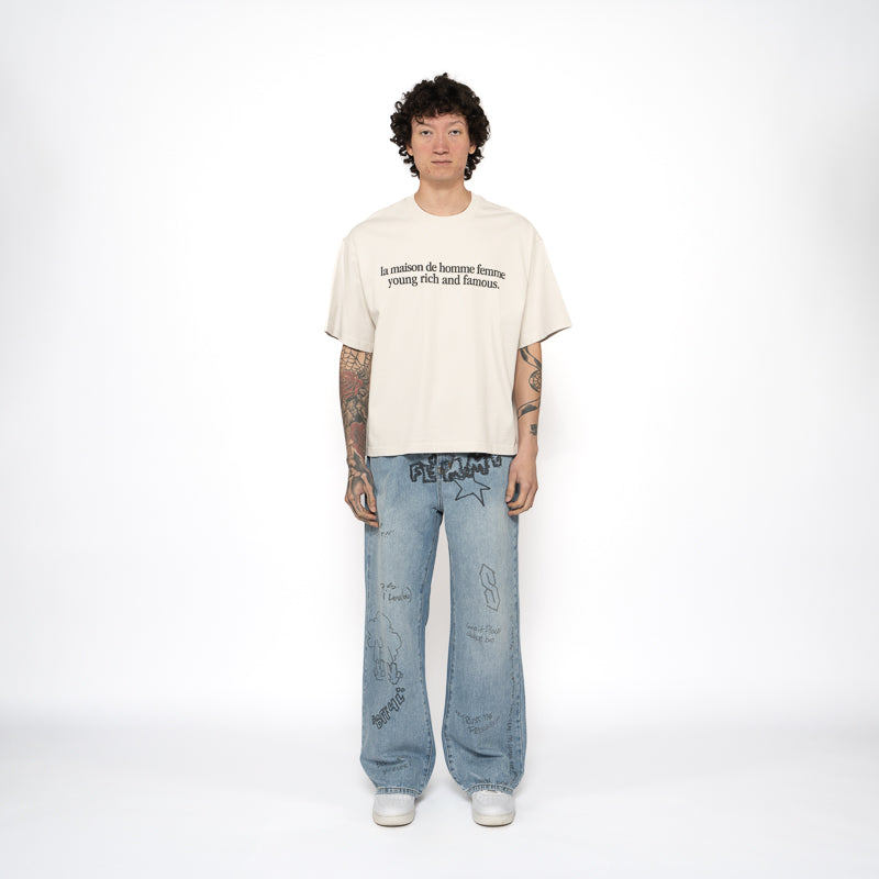 Men's & Women's Distressed Maison T-Shirt in White - Perfect for Casual Wear and Street Style Outfits