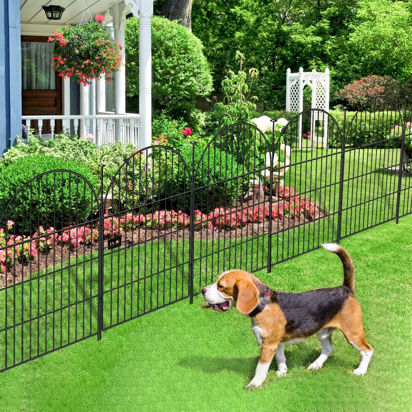 Adavin 32 Inch Tall x 8.8 Ft Long Heavy Duty Metal Garden Fence - 4 Panel No Dig Temporary Animal Barrier for Dogs, Yard Protection, Flower Beds, Lawn & Patio | Durable Outdoor Fencing Solution for Pets and Garden Security