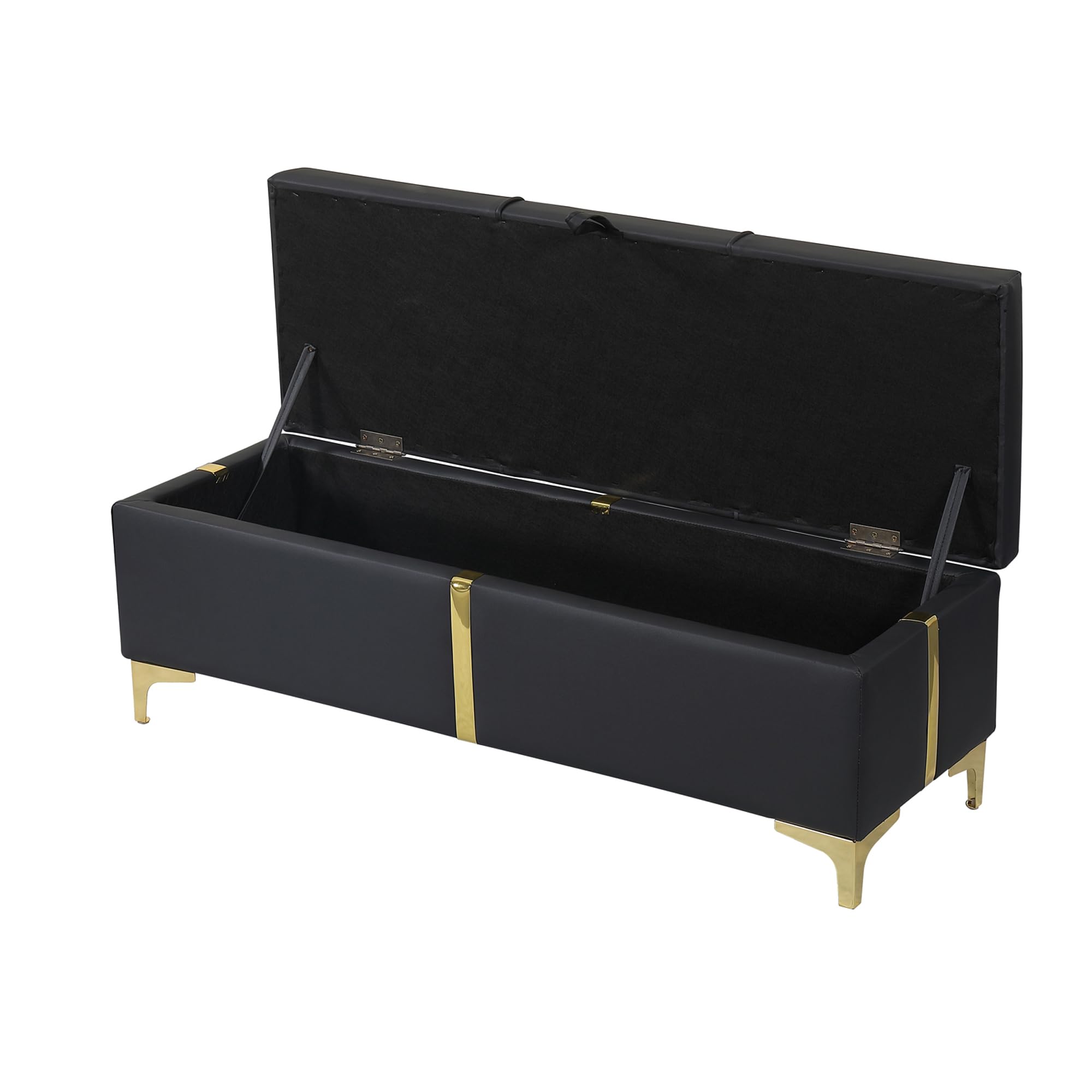 Queen Size 2-Piece Bedroom Set - PU Upholstered Platform Bed with Hydraulic Storage & Matching Ottoman - Wood Frame with Metal Legs for Kids, Teens & Adults - Perfect for Small Spaces & Guest Rooms (Black)