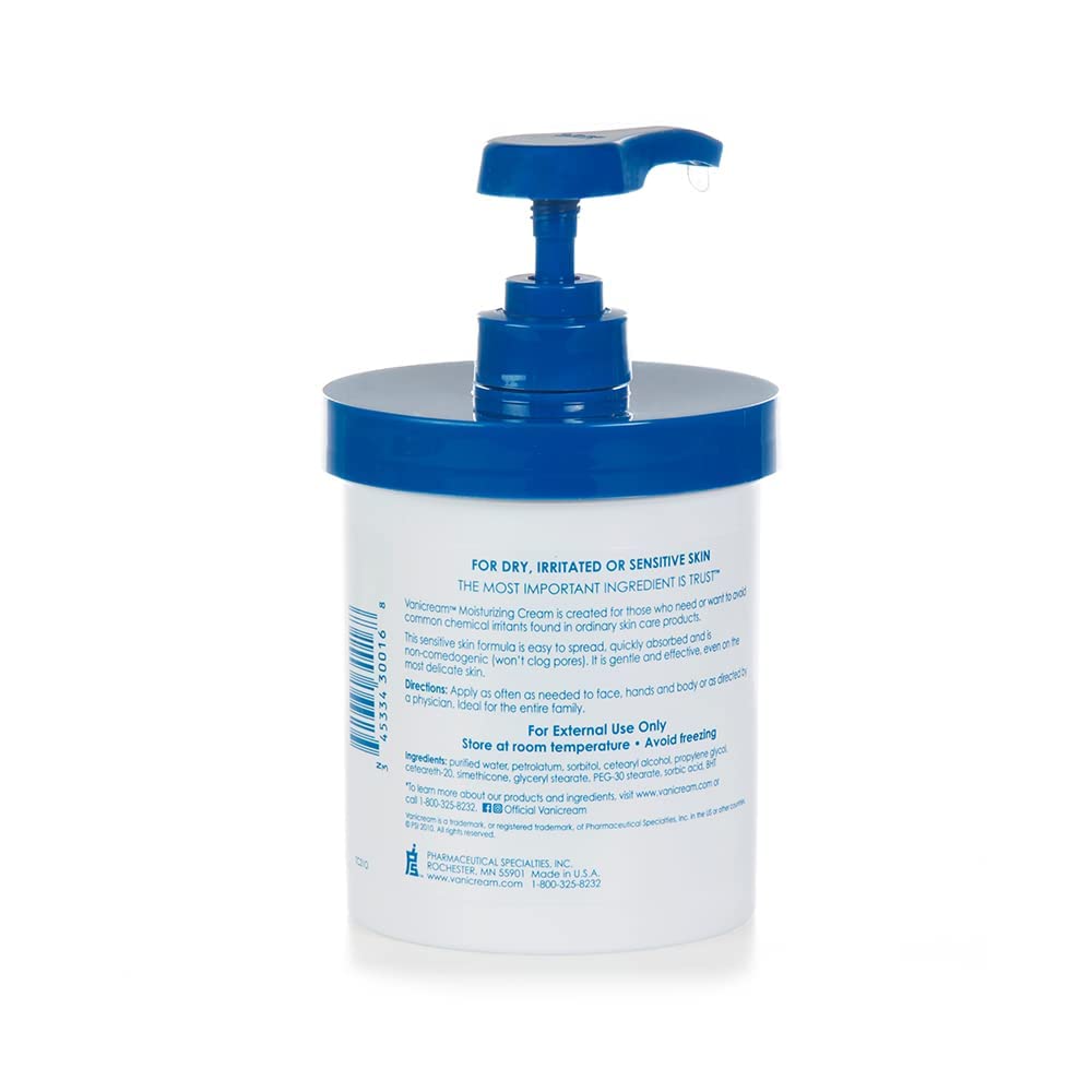 Vanicream Moisturizing Skin Cream with Pump Dispenser - 16 fl oz (1 lb) - Fragrance-Free Sensitive Skin Moisturizer Without Common Irritants - Dermatologist Recommended for Dry, Sensitive Skin - Pack of 12 - Ideal for Daily Face & Body Hydration, Eczema & Psoriasis Care