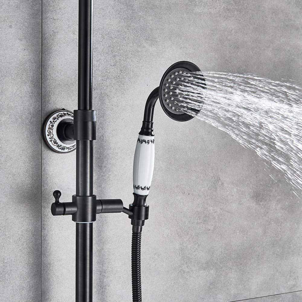 Black Bronze Rainfall Shower Faucet Set - Single Handle 3-Way Mixer Tap with Porcelain Ceramic Handle - Modern Bath Shower System for Luxury Bathroom & Spa Experience