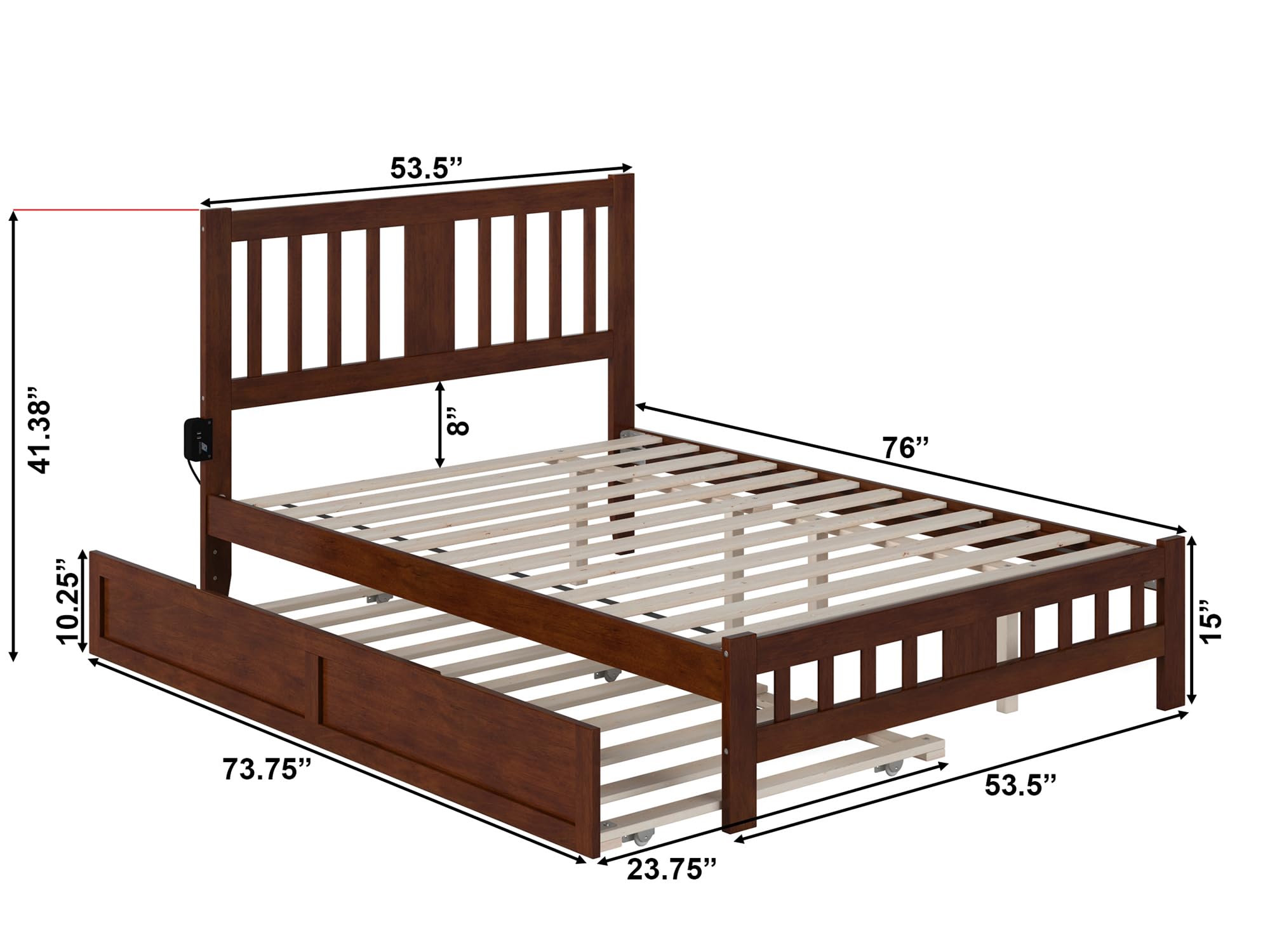 AFI Tahoe Full Size Platform Bed with Footboard & Twin Trundle in Walnut - Solid Wood Bed Frame for Master Bedroom, Guest Room & Kids Room - Space Saving Storage Solution