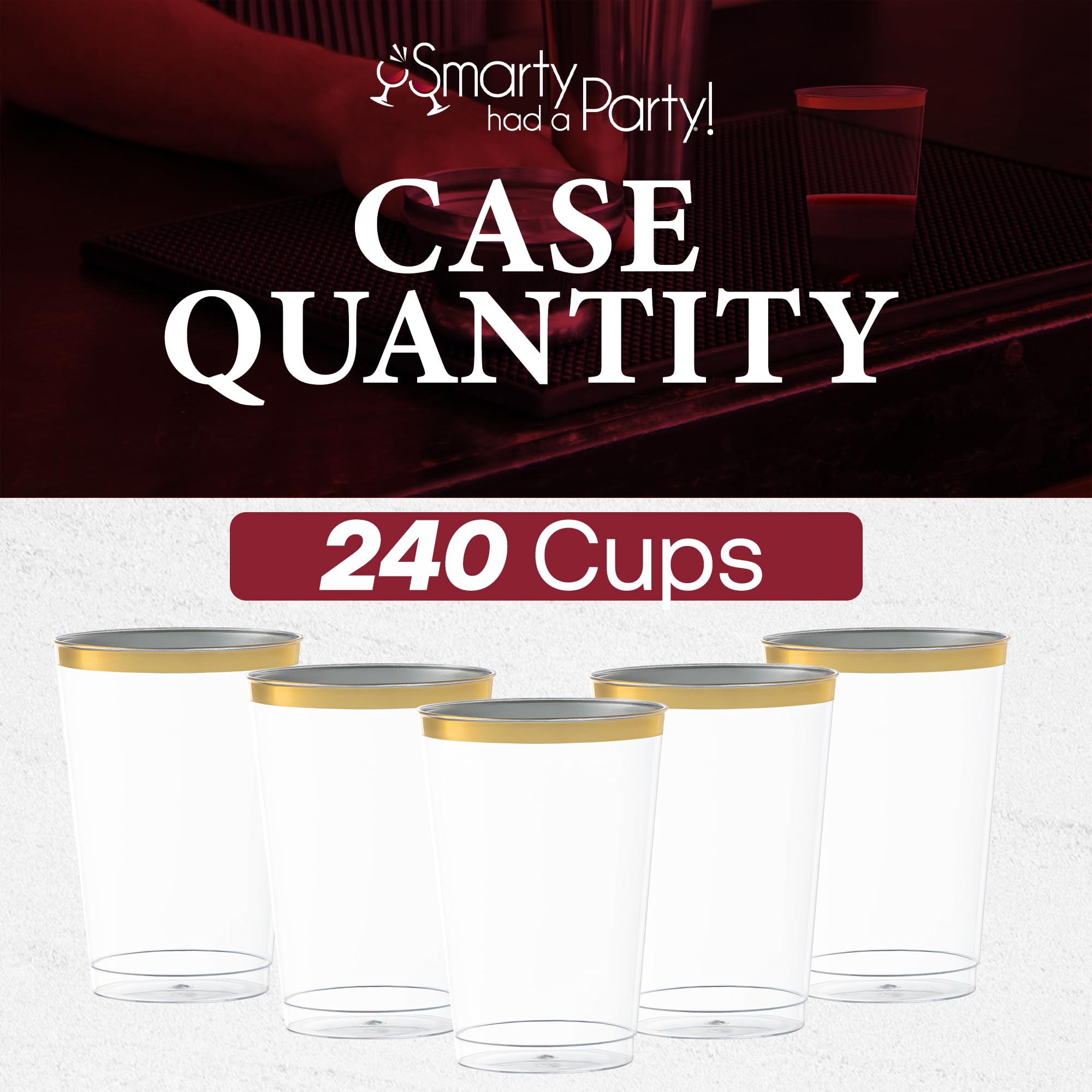 Smarty Had A Party 12 oz Clear Disposable Plastic Cups with Gold Rim – 240 Pack of Elegant Tumbler Cups for Cocktails, Iced Coffee, Party Drinks & Events – Perfect for Weddings, Birthday Parties, and Office Gatherings