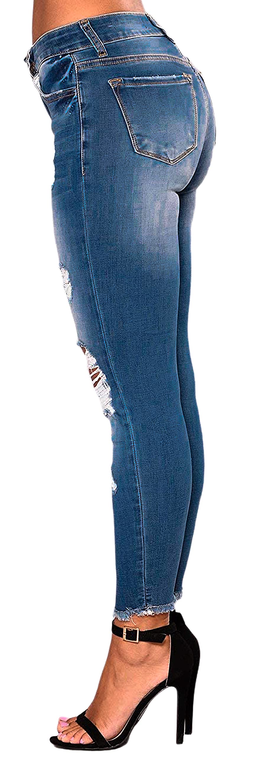 FairBeauty Women's Skinny Stretch Jeans - Frayed Raw Hem, Slim Fit Ripped Denim Pants for Casual Wear & Street Style Fashion | High Waist Stretchable Jeans for Everyday Comfort