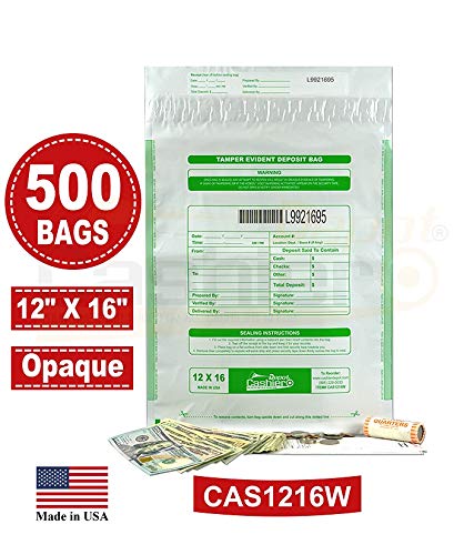 500 Tamper Evident Bank Deposit Bags 12x16 Inch - White Opaque Serialized Barcode Bags with Press & Seal Void Closure Tape - Secure Cash Handling for Banks, Retail Stores & Business Deposits (500 Count)