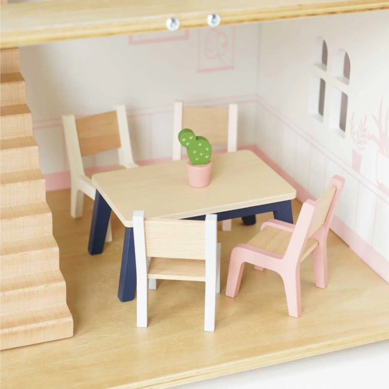 Complete Doll House Furniture Set for Kids - Miniature Wooden Bed, Sofa, Table & Chairs - Perfect for Pretend Play, Room Decor & Gift