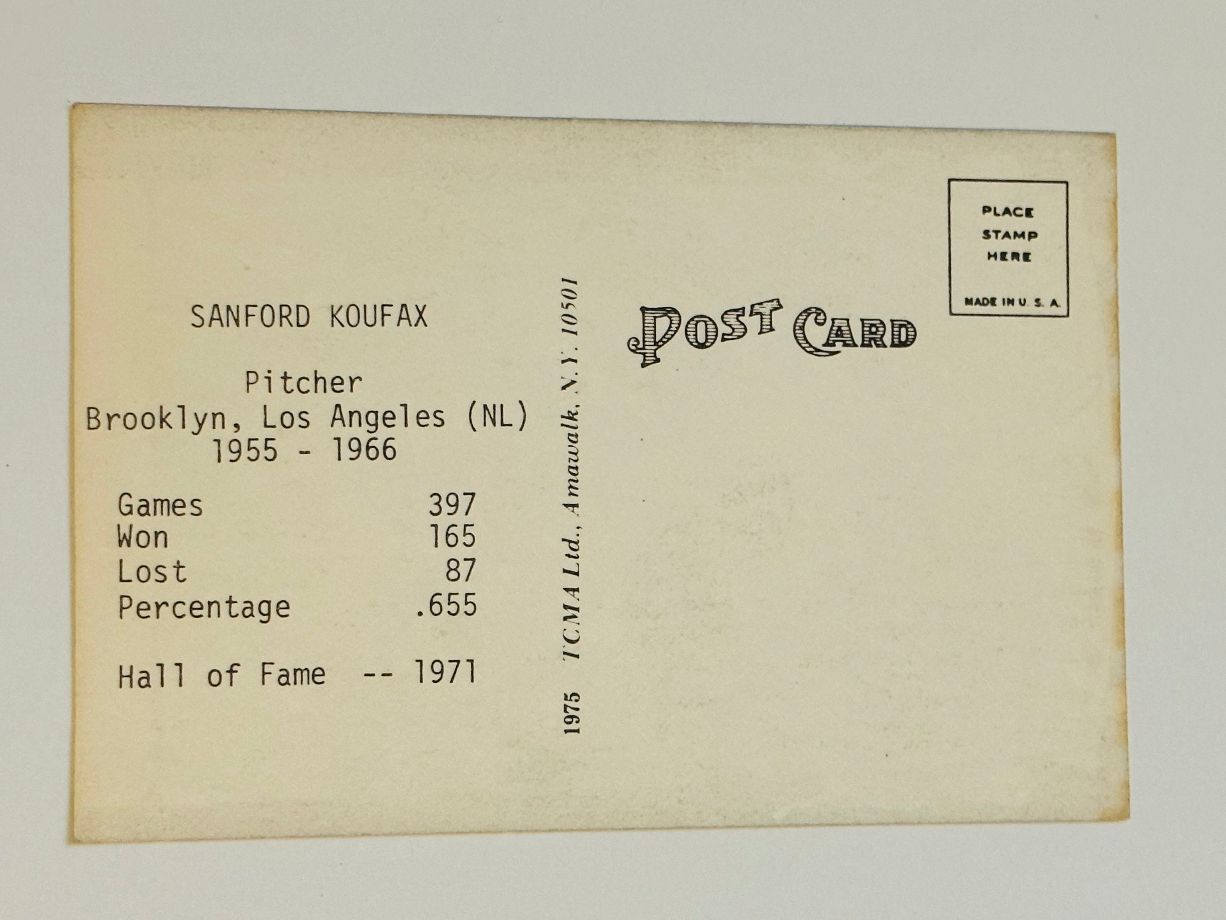 Vintage 1973 Sandy Koufax LA Dodgers Baseball Postcard - Collectible Memorabilia for Fans & Sports Enthusiasts - Perfect for Framing, Display, and Gift Giving