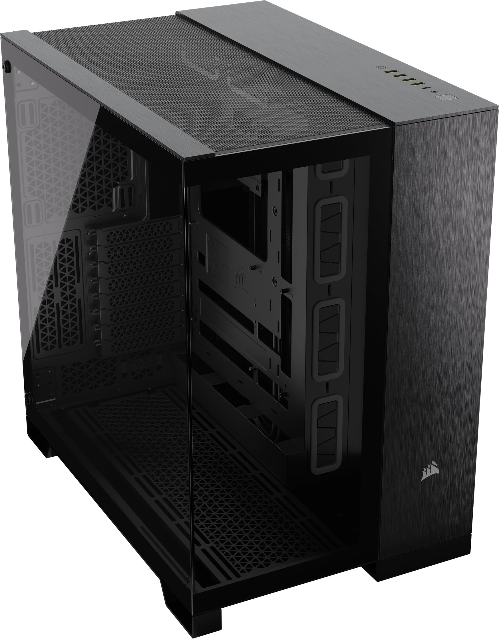 CORSAIR 6500X Mid-Tower ATX PC Case - Dual Chamber Design, Panoramic Tempered Glass, Reverse Motherboard Compatibility - Black/Obsidian Aluminum (No Fans Included) - Perfect for Gaming Rigs & High-Performance Builds