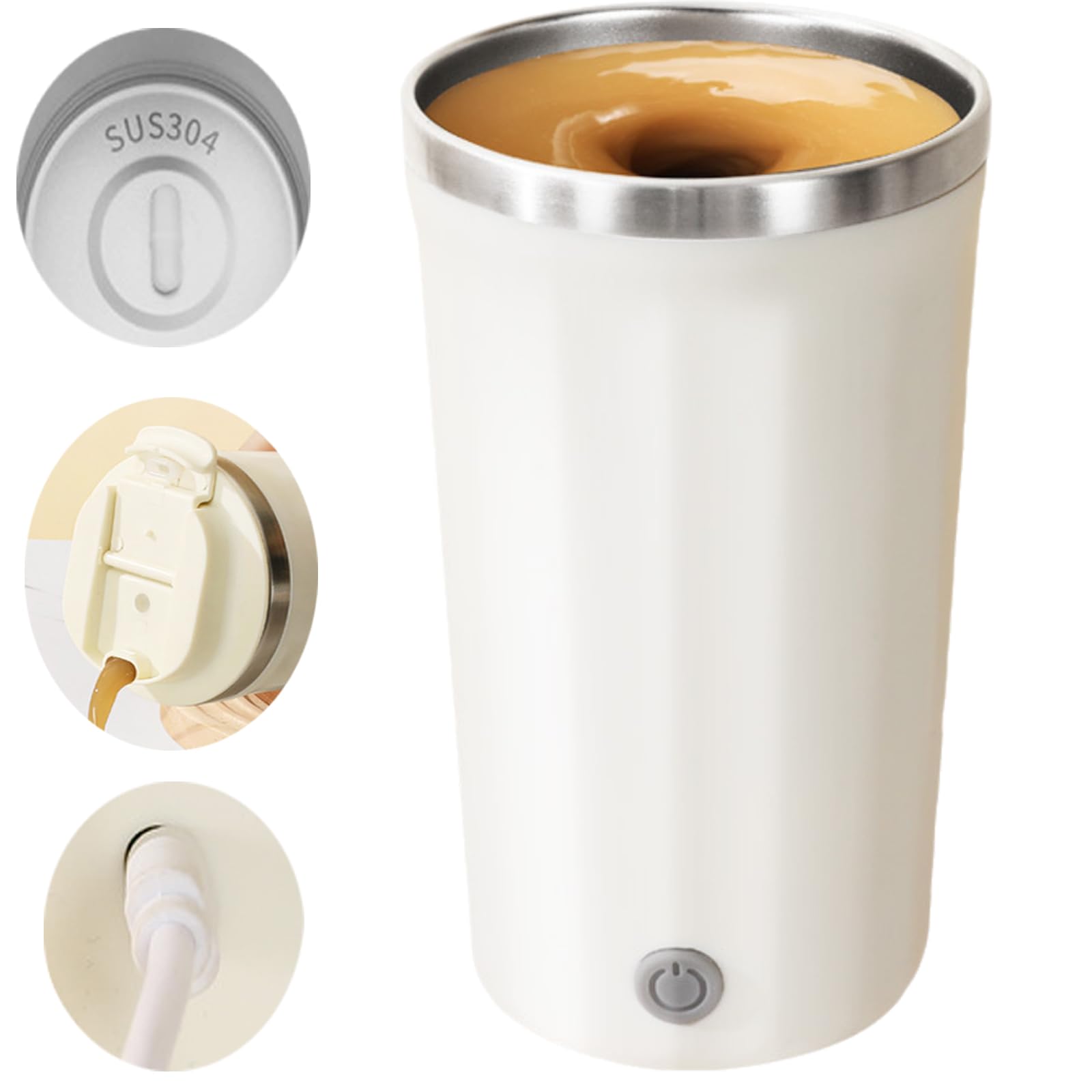13.5 oz Self Stirring Coffee Mug - Automatic Mixing Cup with Magnetic Stirrer - White - Perfect for Office, Travel & Home Use