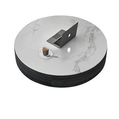 Modern Marble Effect Round Coffee Table - Solid Slab Design for Living Room, Lounge & Office Decor