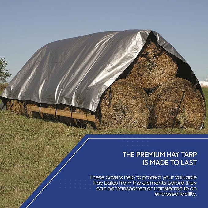 Heavy Duty Waterproof Hay Tarp 18' x 48' - 12 Mil Poly Tarpaulin Cover with Brass Grommets for Agriculture, Camping & Weather Protection (Silver/Black) - Perfect for Farm Equipment Cover, Outdoor Shelter & Construction Site Protection