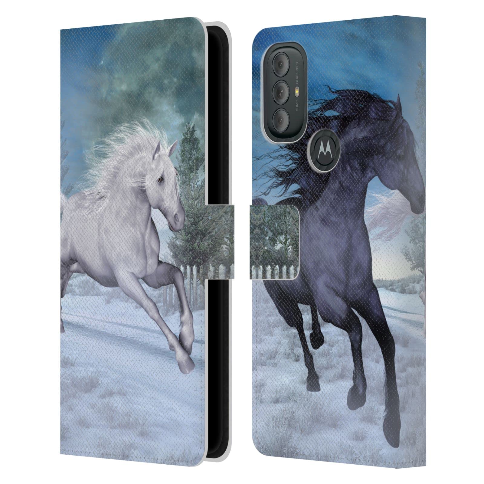 Motorola Moto G Power (2022) Case - Head Case Designs Official Licensed Simone Gatterwe Freedom in The Snow Horses Leather Book Wallet Cover - Perfect for Work, Travel & Everyday Protection