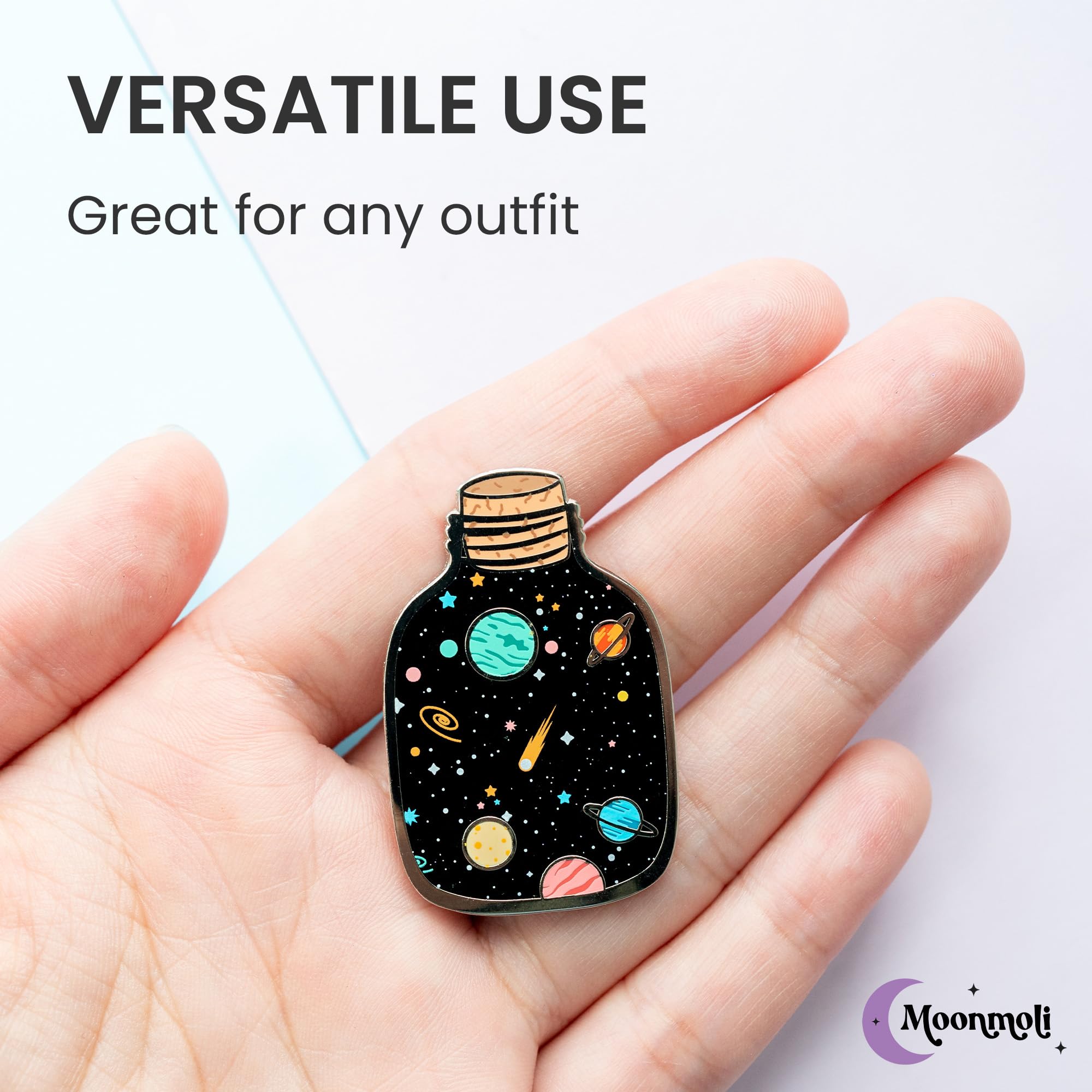 Space Galaxy Jar Stellar Elixir Enamel Pins - Cute Aesthetic Pins for Backpacks, Lapels, Jackets & Hats - 1.5 Inch Tall, 1 Inch Wide - Secure Backing, Durable & Practical - Perfect for Gifts, Collecting & Fashion Accessories