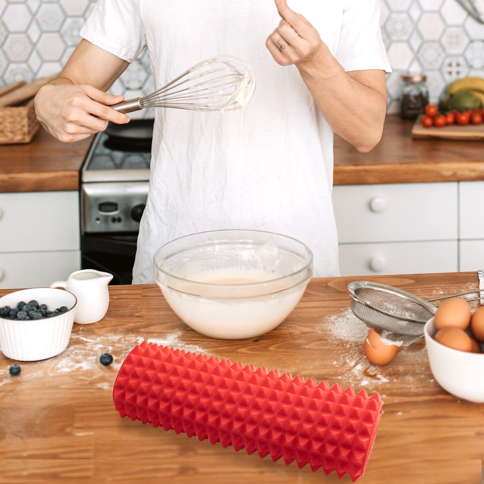 Non-Stick Silicone Baking Mat with Red Pyramid Design - 16