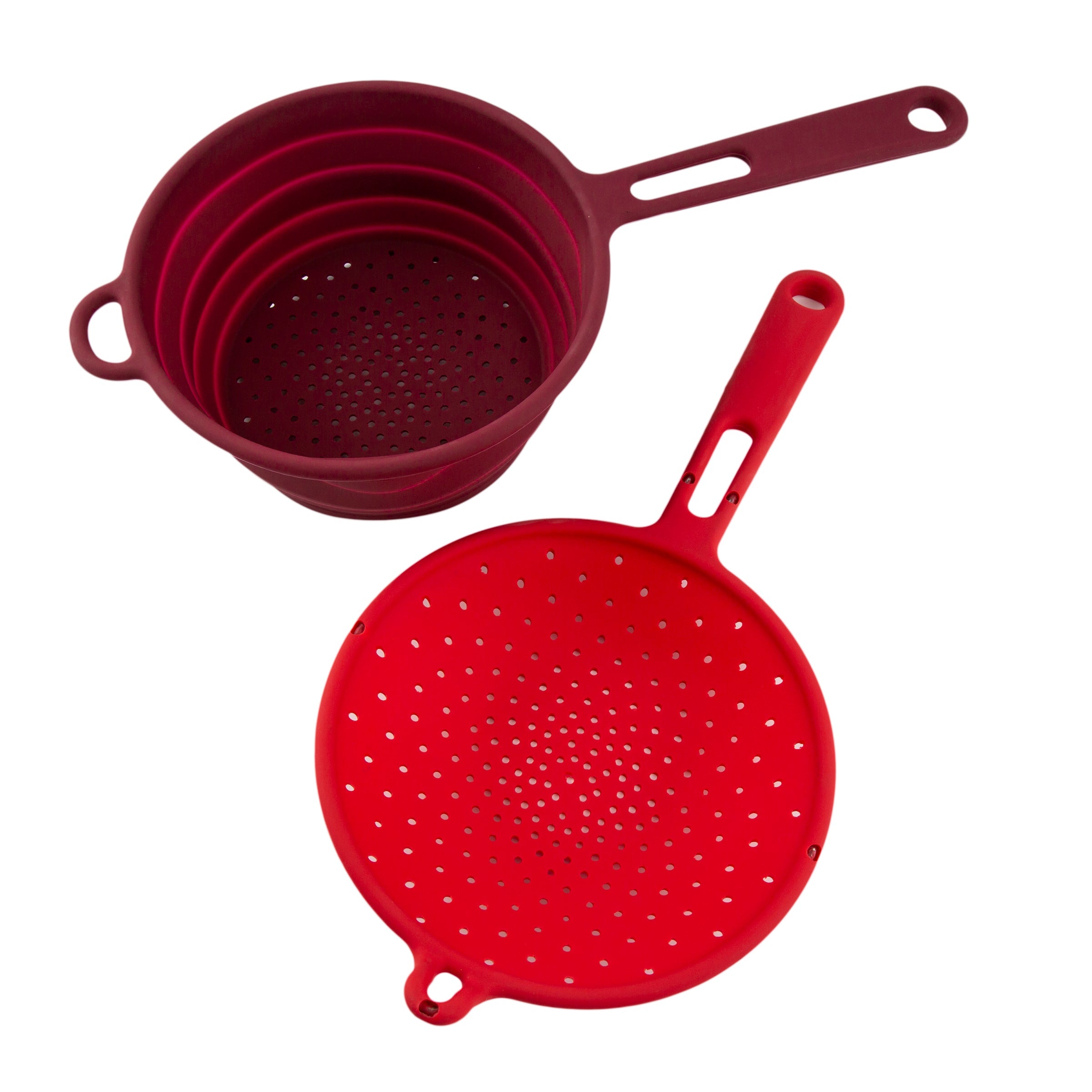 Premium Robert Irvine 2-Piece Silicone Colander Set - Durable, Heat-Resistant & BPA-Free Kitchen Strainers - Perfect for Pasta, Salad, Vegetables & Fruit Washing (Red)