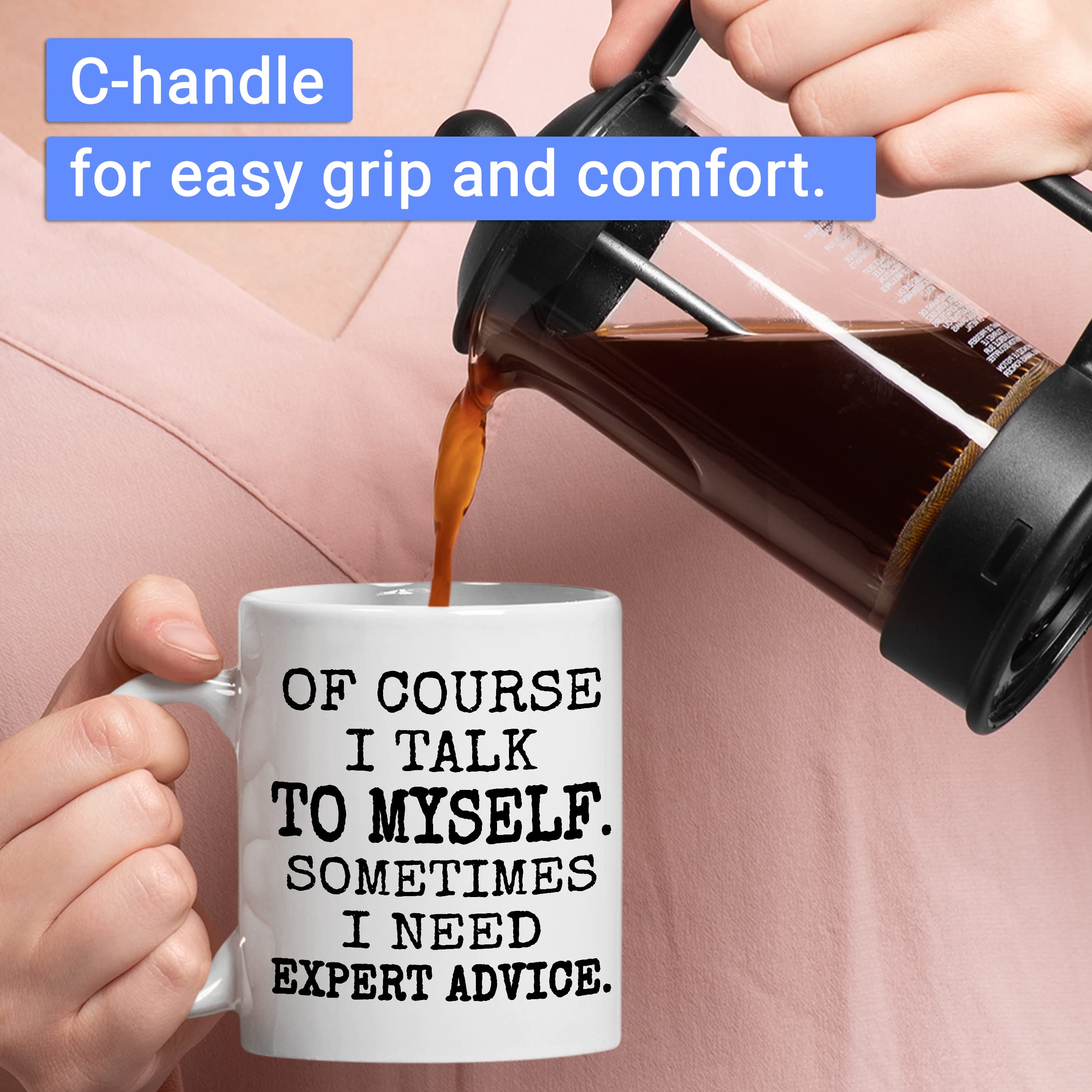 Funny Sarcasm Coffee Mug - 11oz 'Of Course I Talk To Myself' Ceramic Cup for Men & Women | Office Humor, Gag Gift for Coworkers | Perfect Christmas Gift for Coffee Lovers Who Use Sarcasm at Work