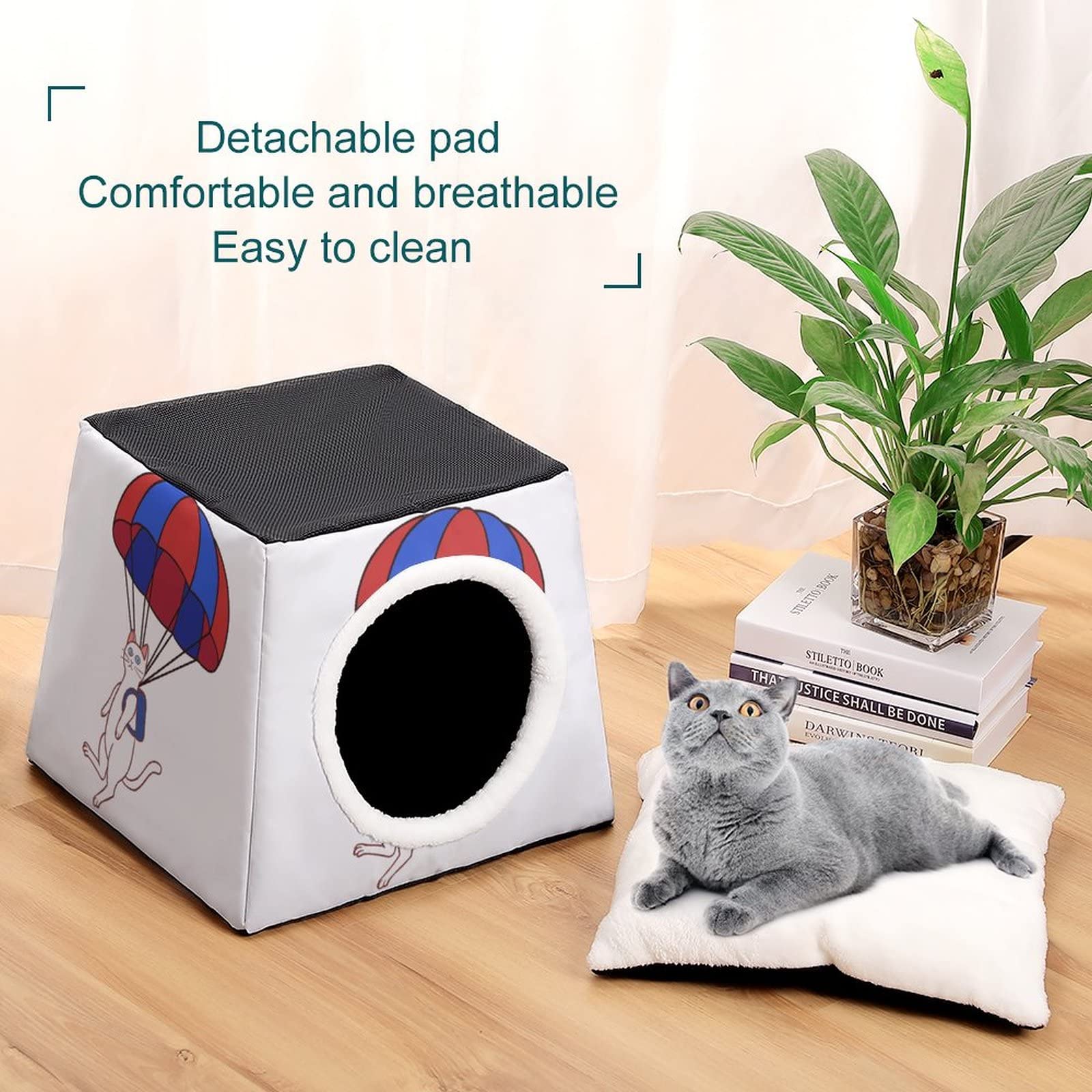 Custom Printed Cat House & Indoor Pet Habitat - Cozy Cat Cube Condo, Sofa Cave Bed for Kittens - Perfect for Small Spaces & Home Decor (White)