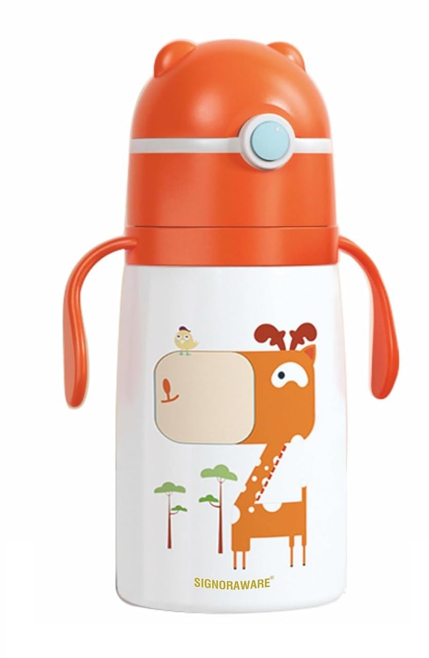 Pelton Funtime Kids Insulated Water Bottle 480ml - BPA Free Plastic Straw Cup with Leak Proof Lid for School, Picnic & Travel | Food Grade Safe | Orange