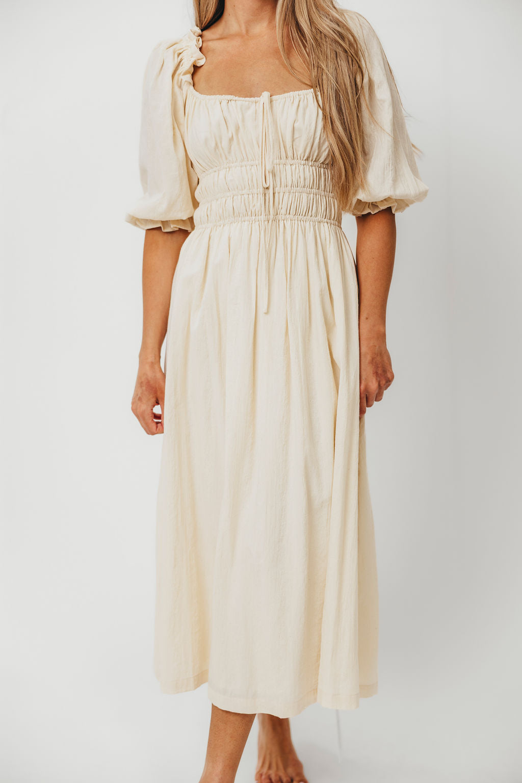 Elegant Cream Midi Dress for Women | Flattering Darling Style | Perfect for Weddings, Parties & Date Nights